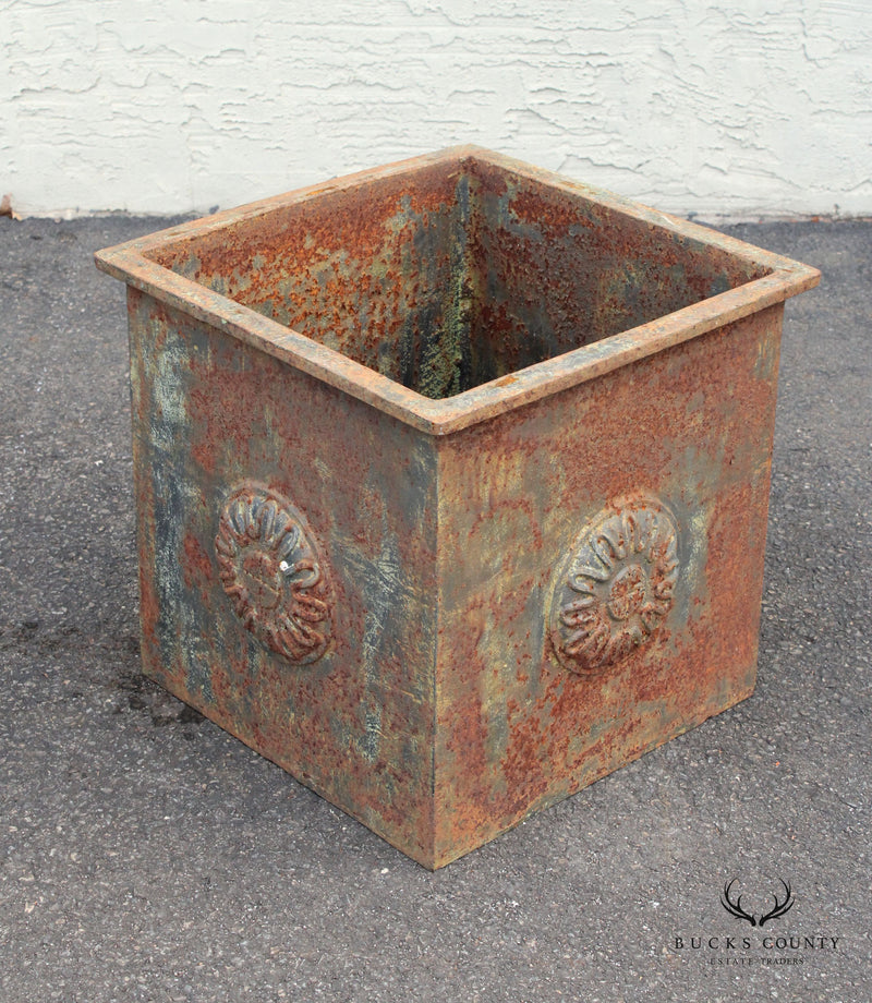 French Industrial Style Pair Of Large Cast Iron Square Garden Planter Box
