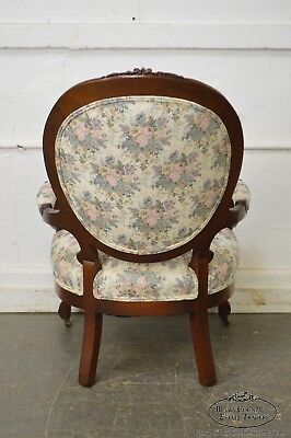 Victorian Revival Style Mahogany Cameo Back Parlor Arm Chair