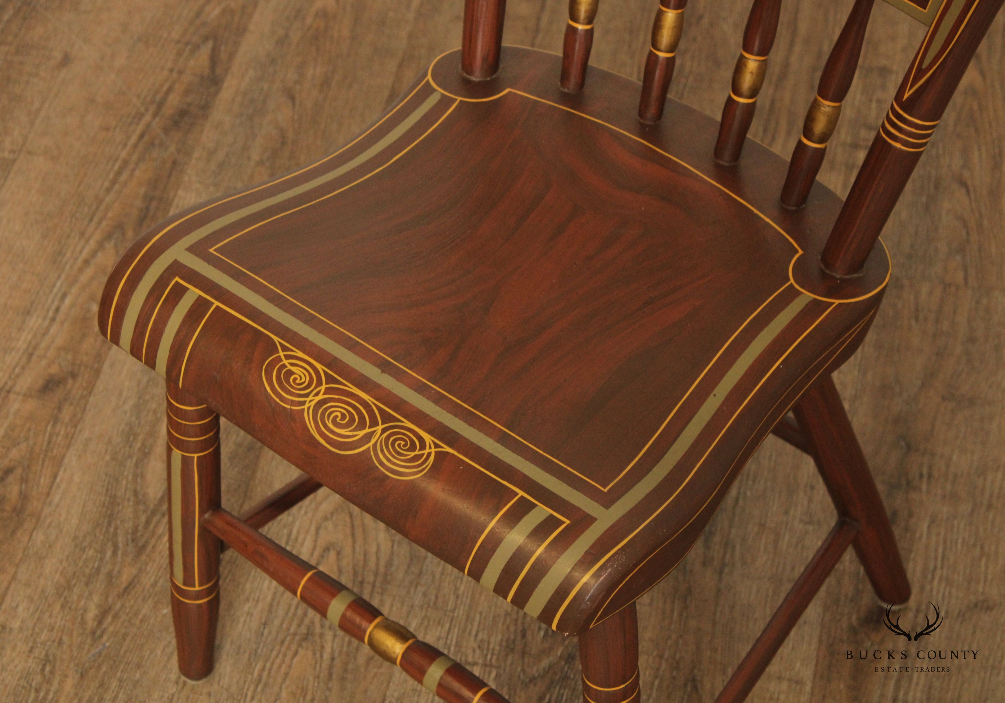 Set of Eight Grain Painted Plank Seat Dining Chairs