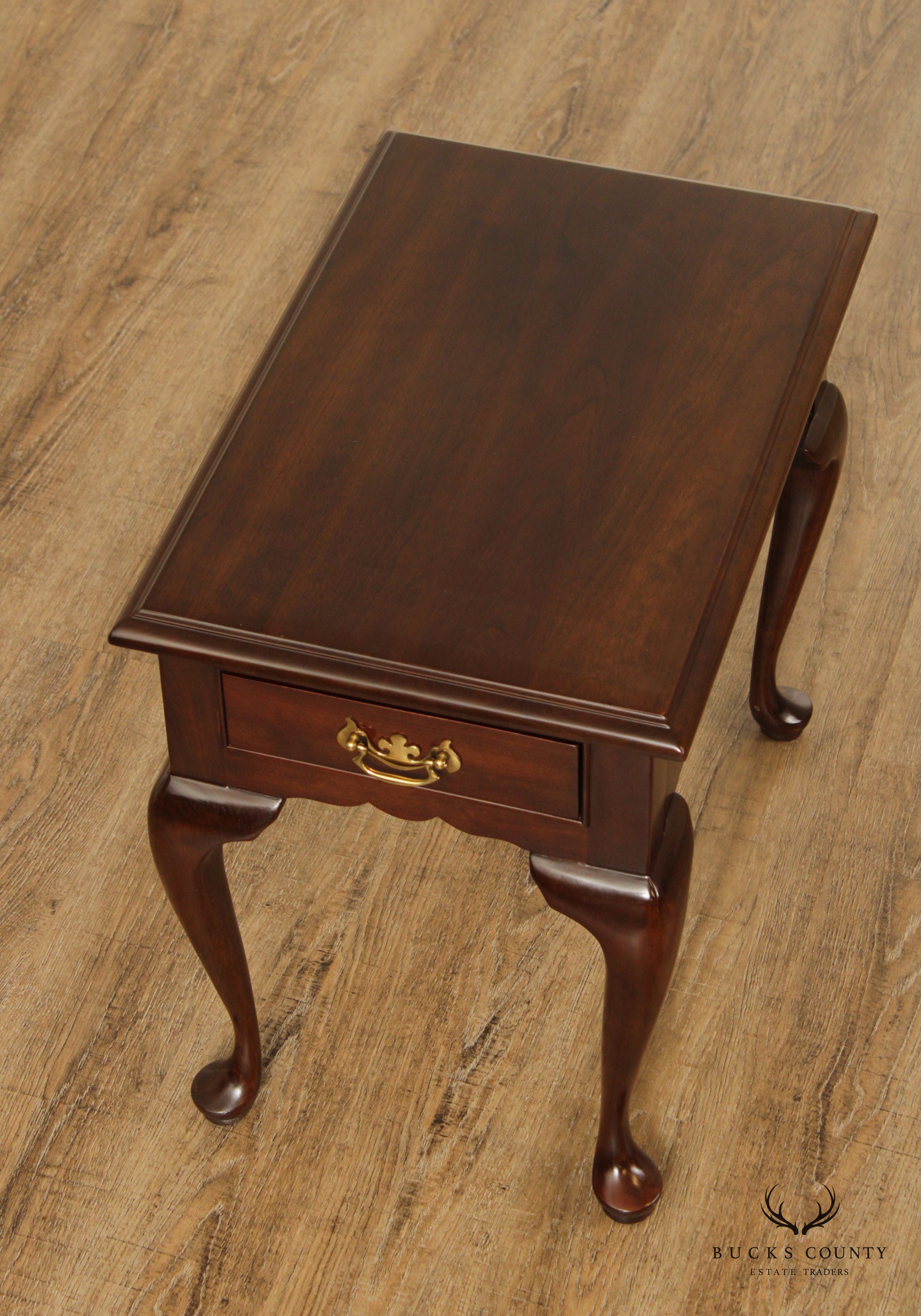 Leopold Stickley Queen Anne Style Cherry One Drawer Side Table