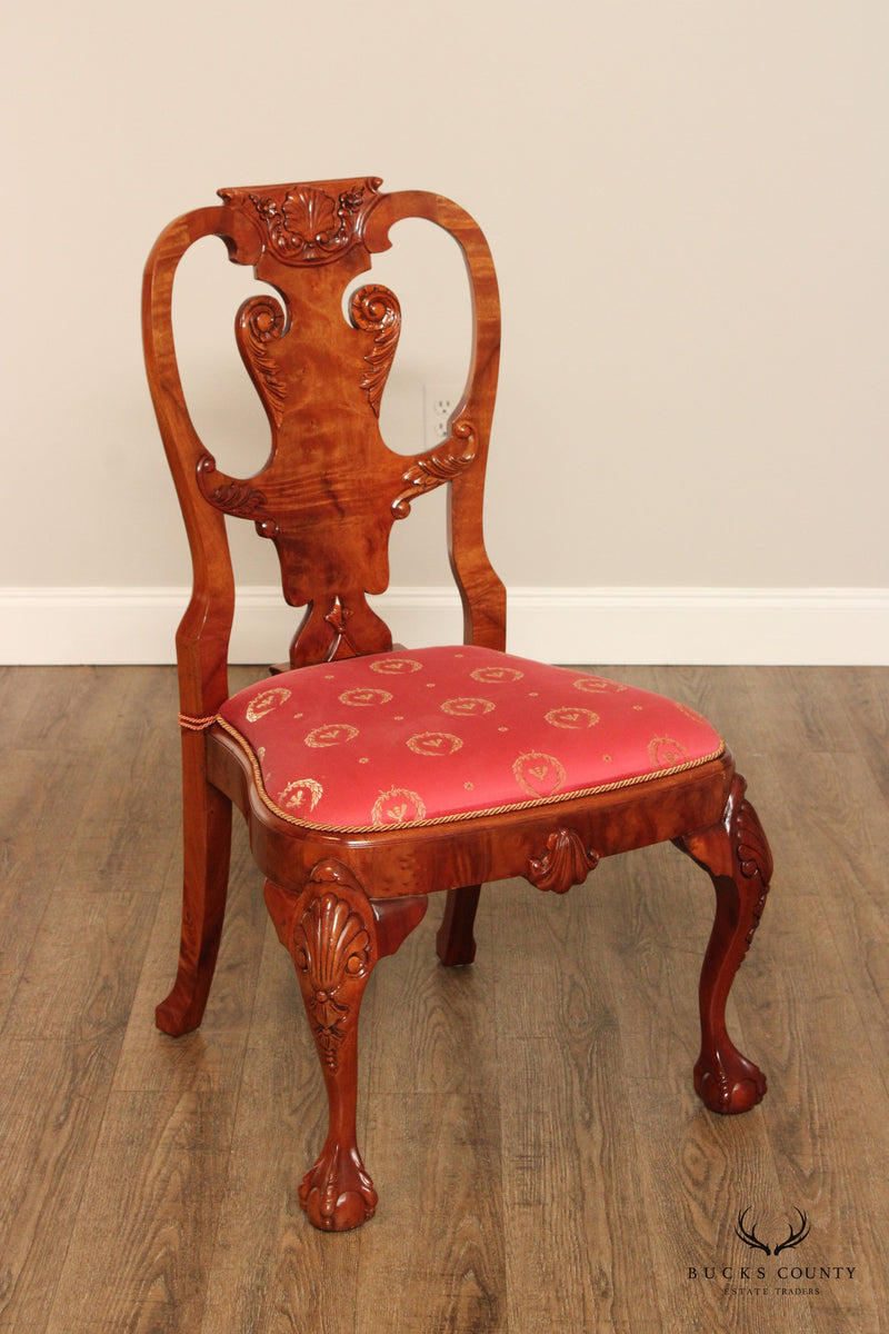 Georgian Style Set of Twelve Carved Yew Wood Dining Chairs