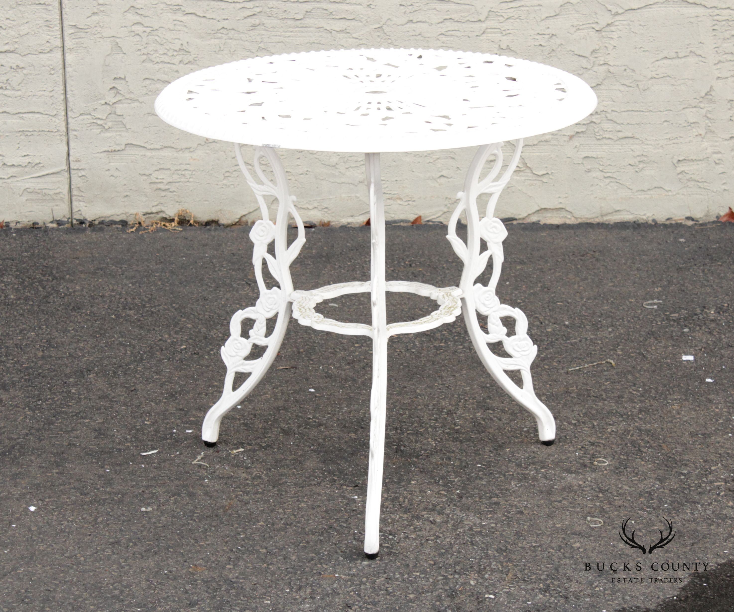 Vintage Rose Pattern Round Cast Aluminum Garden Patio Bistro Table