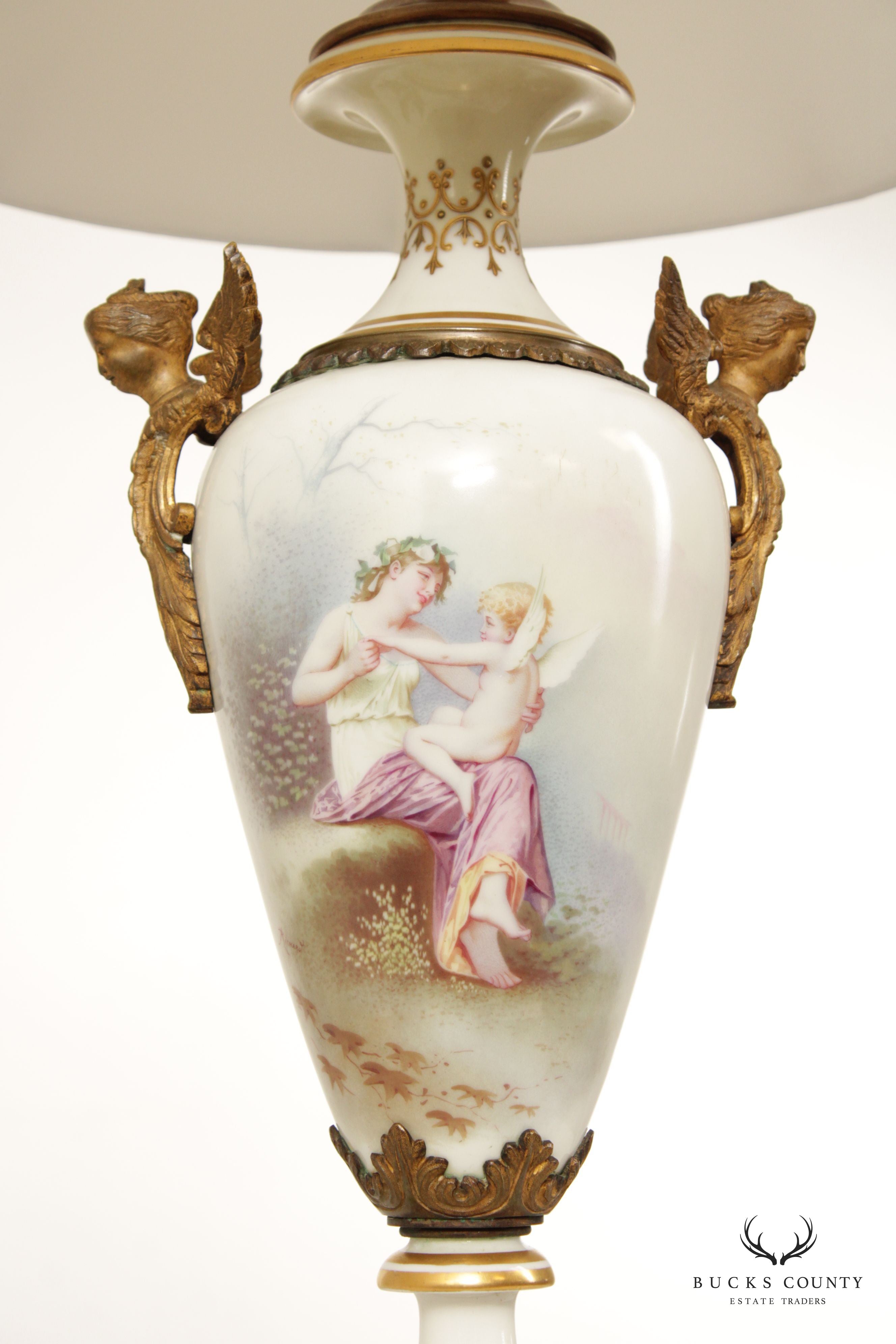 Antique 19th C. French Porcelain Urn Table Lamp