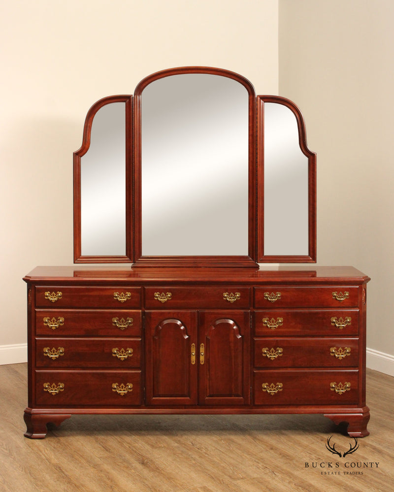 Ethan Allen Georgian Court Cherry Triple Dresser with Mirror