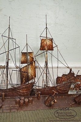 Curtis Jere Large Rusted Metal Wall Sculpture of Sailboats & Ships