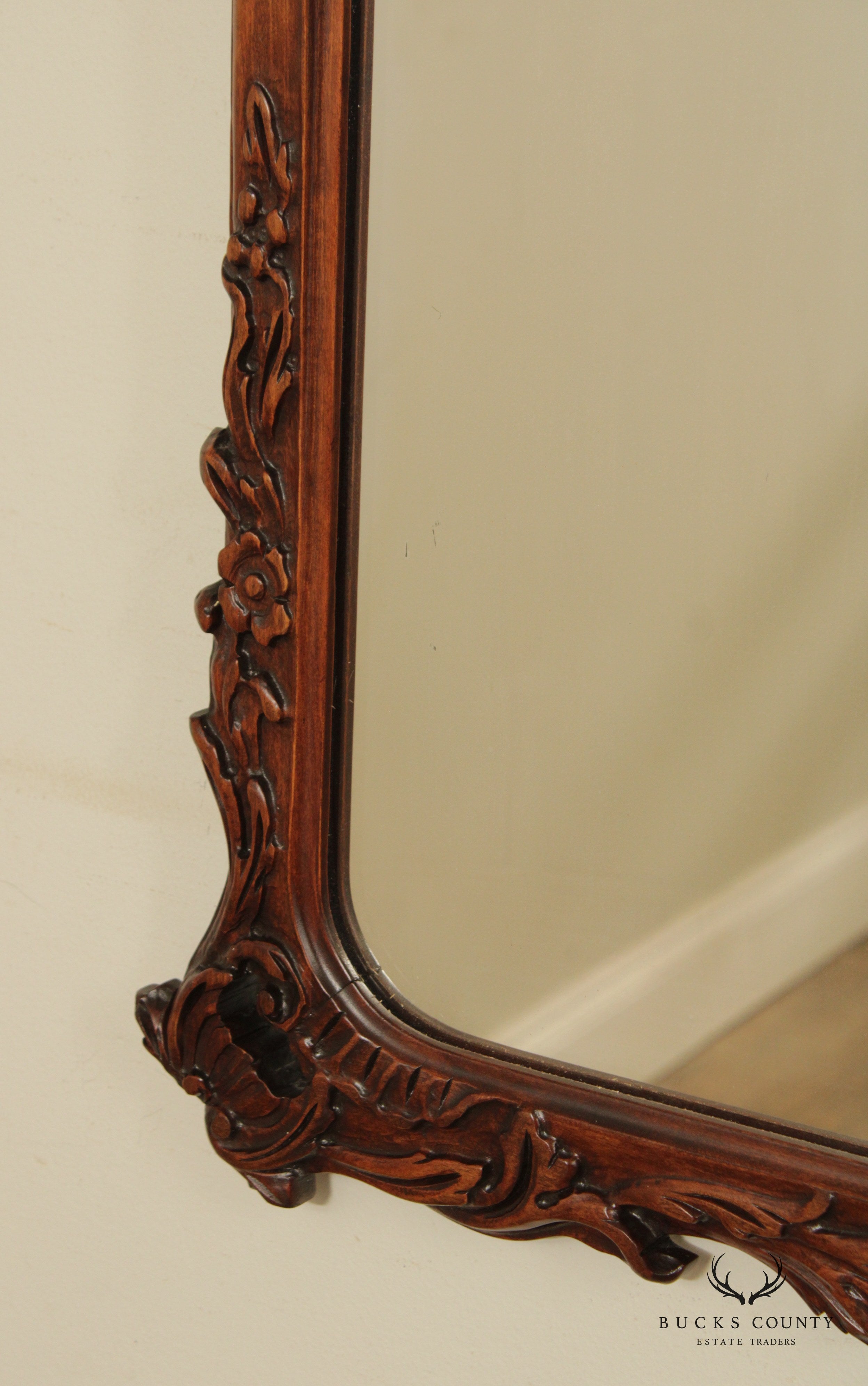 1940s Vintage French Style Carved Mahogany Wall Mirror (A)