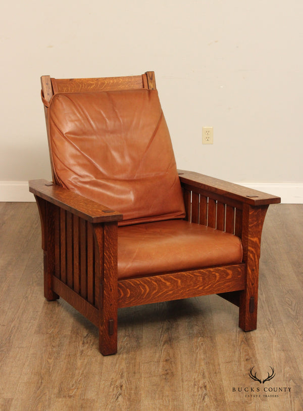 Warren Hile Studio Mission Oak and Leather Reclining Morris Chair