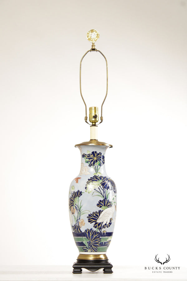 Vintage Japanese Enameled Porcelain Vase Table Lamp