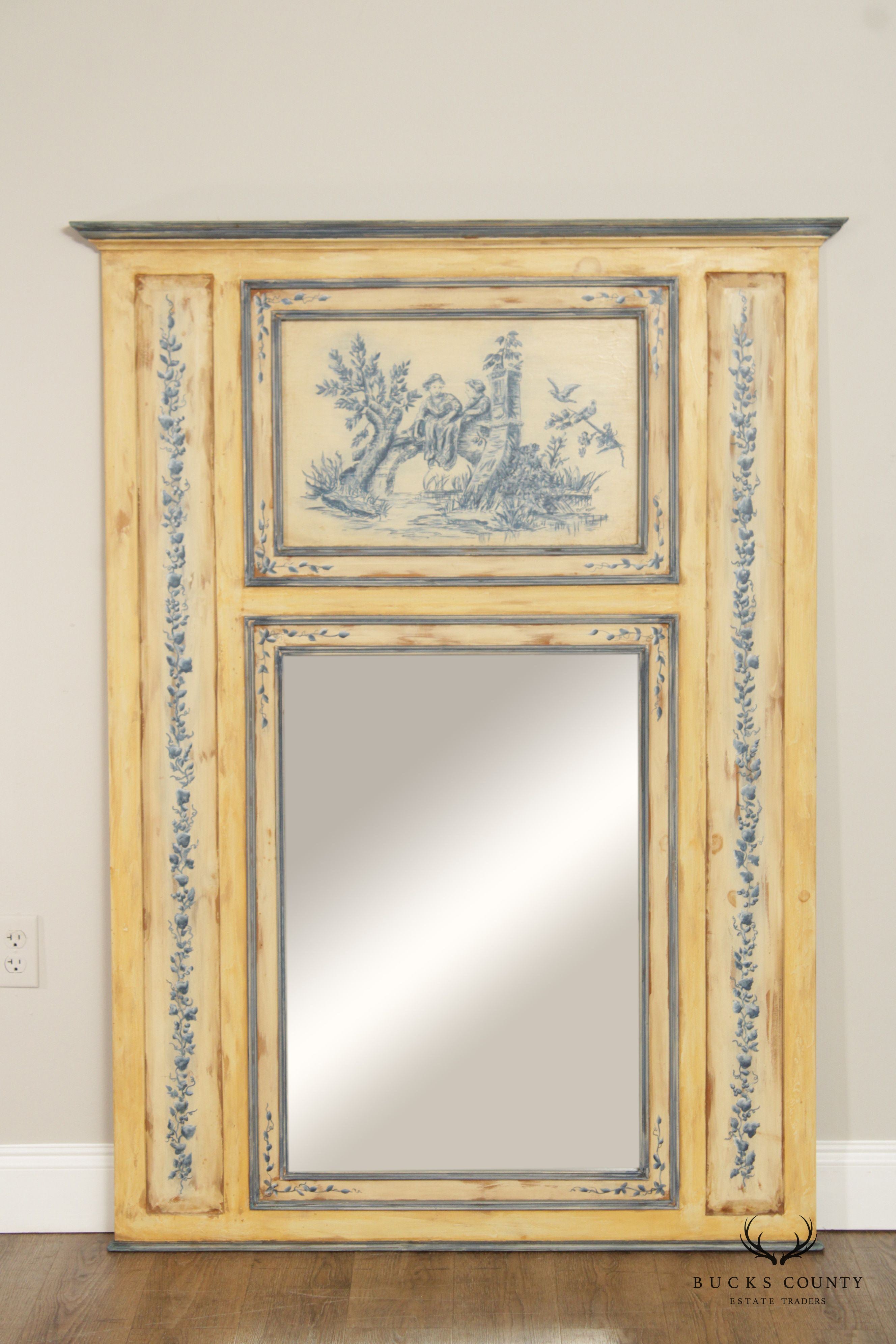 Habersham Plantation French Country Style Distress Painted Trumeau Mirror