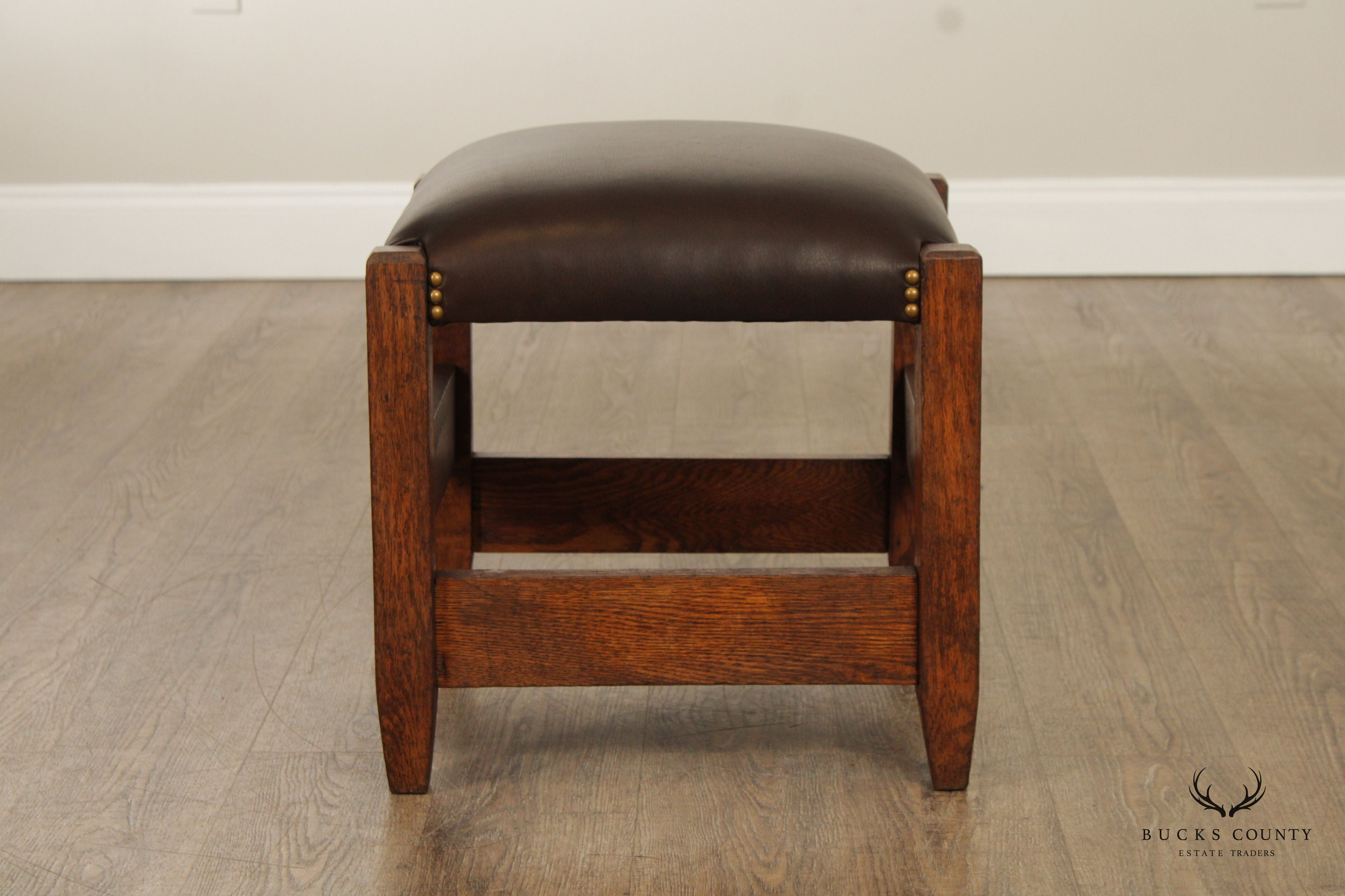 Antique Mission Oak and Leather Footstool