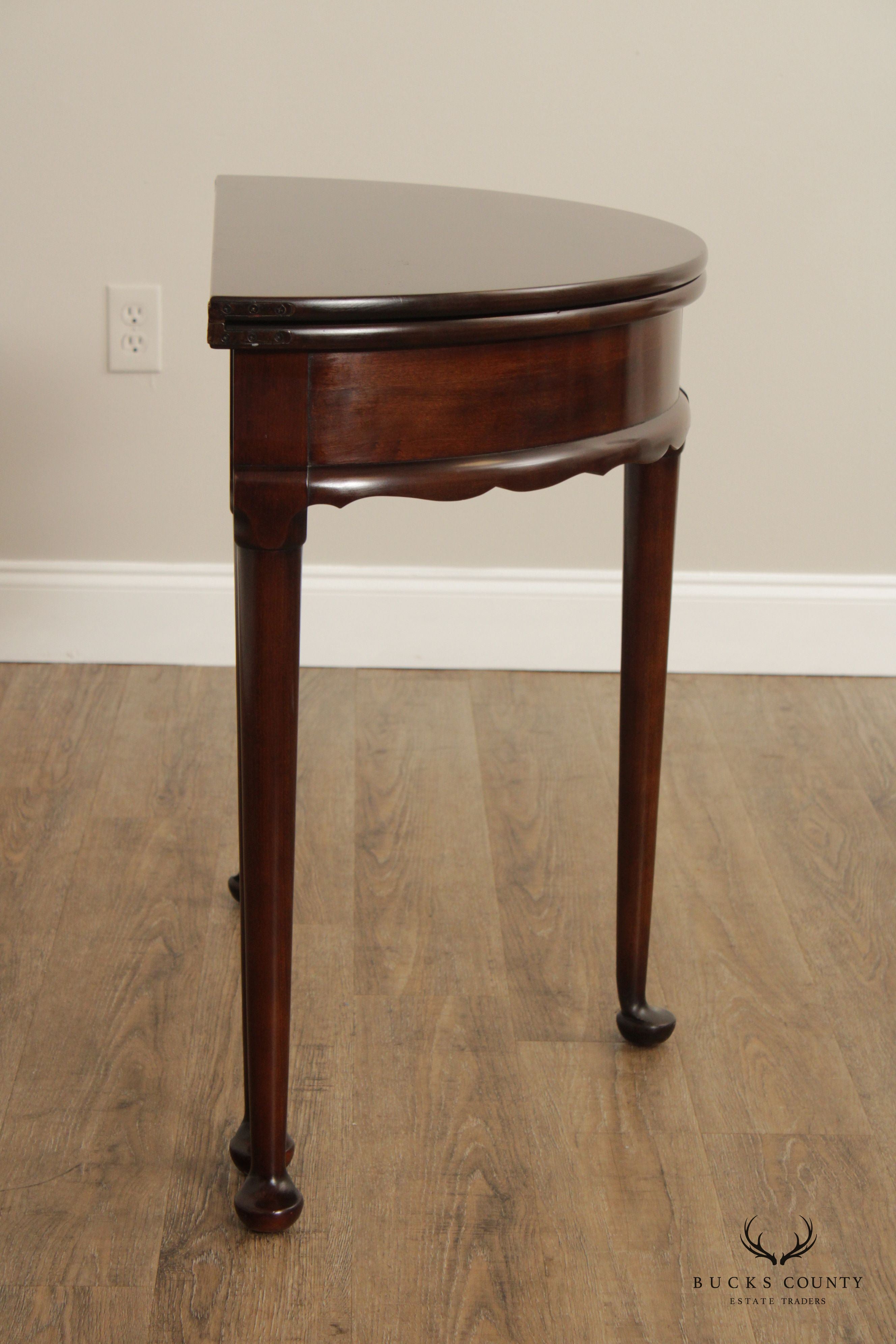 Statton Queen Anne Style Cherry Demilune Console Game Table