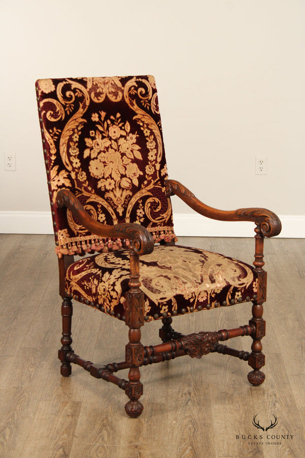Renaissance Revival Style Carved Walnut Armchair