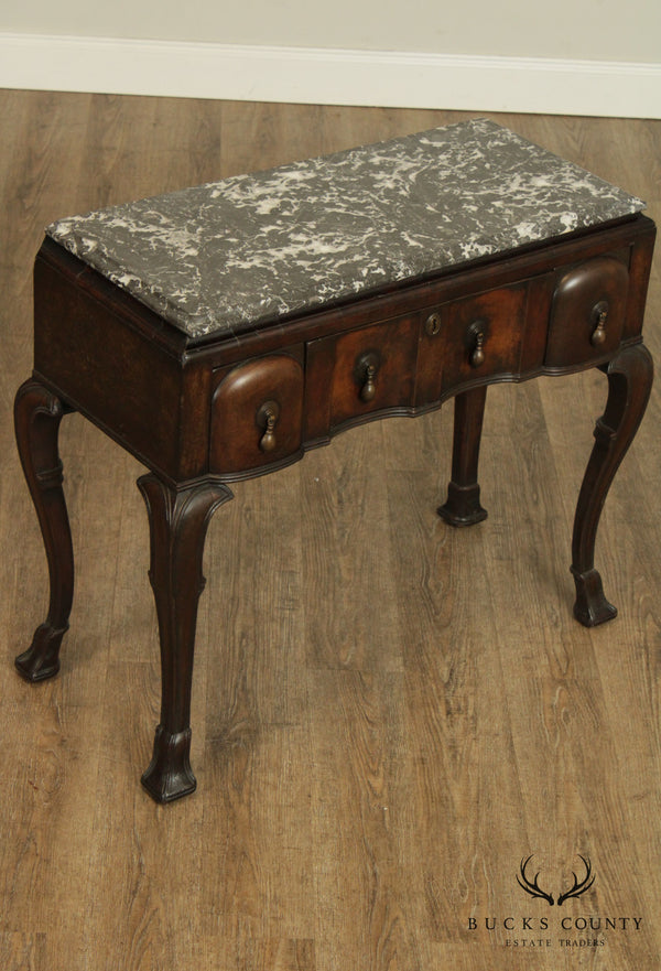 18th Century Antique English Walnut Jacobean Marble Top Console, Lowboy