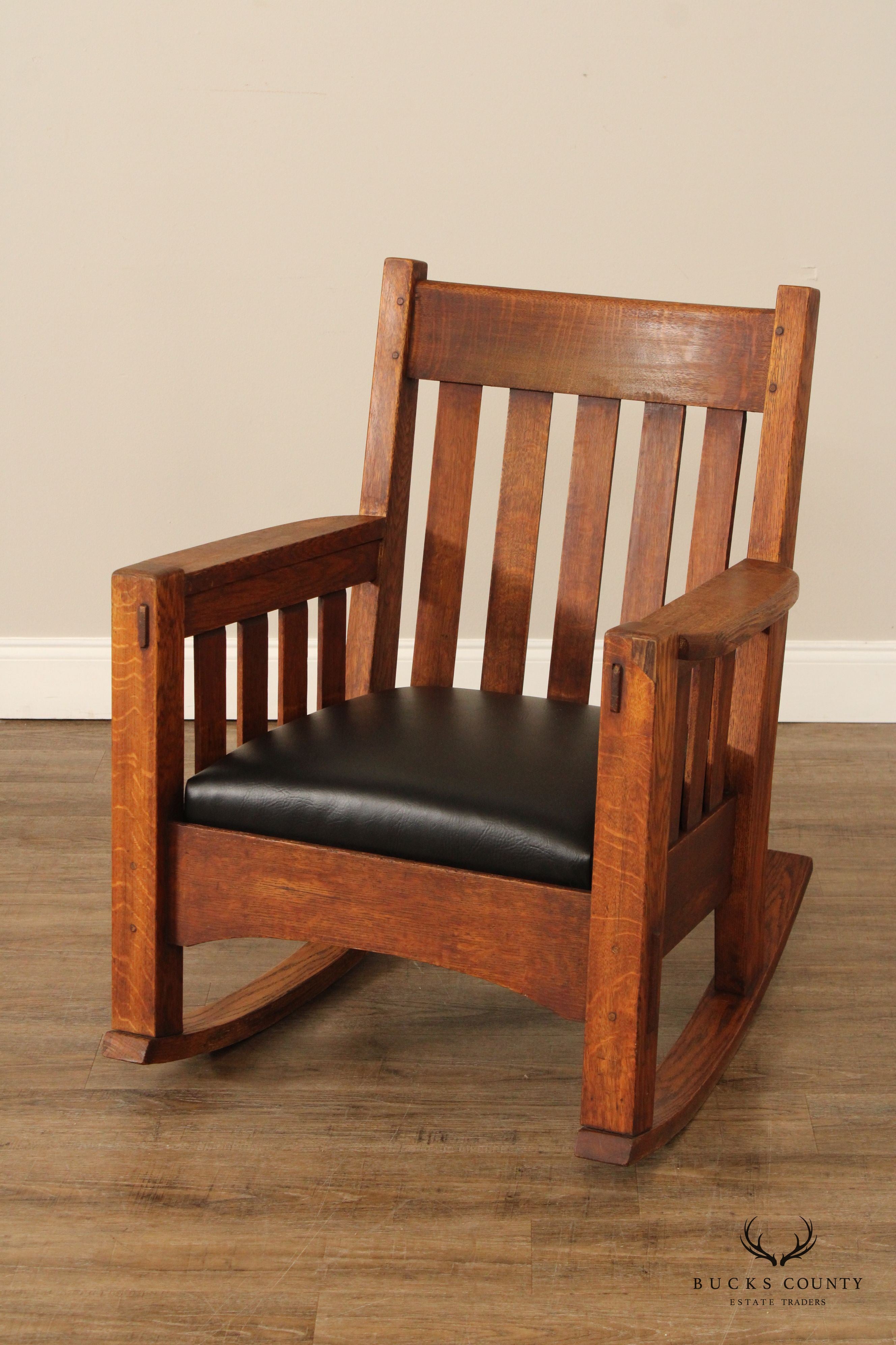 Harden Antique Mission Oak and Leather Rocker