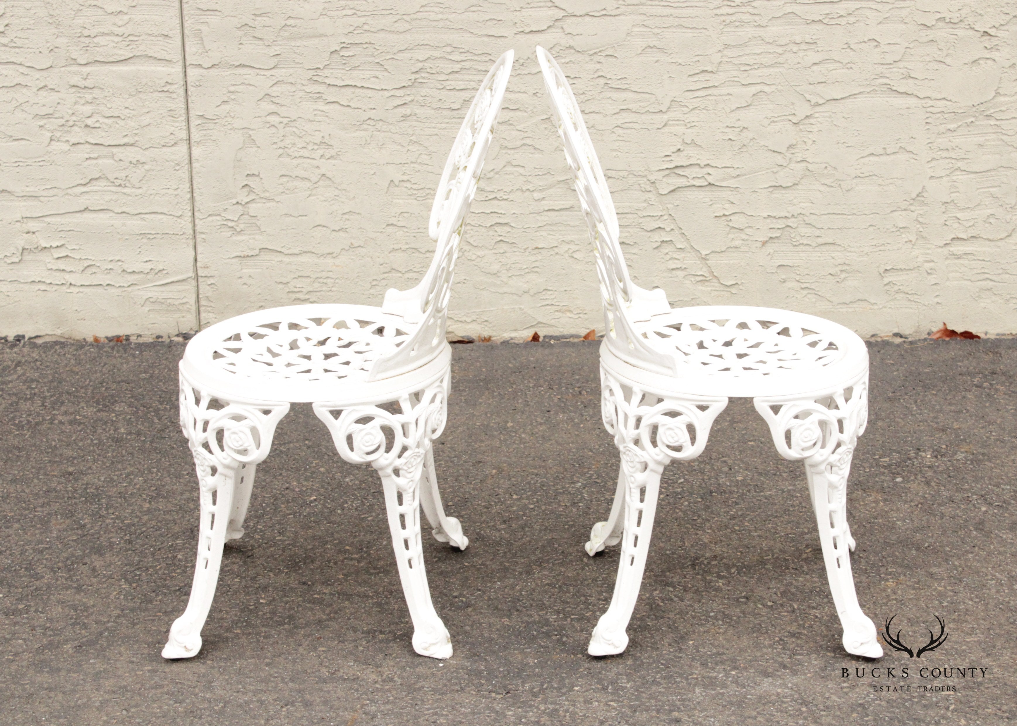 Vintage Rose Pattern Pair Aluminum Garden Bistro Chairs