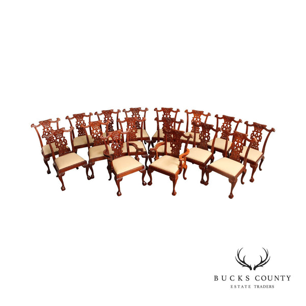Irish Chippendale Style Set of Sixteen Carved Mahogany Dining Chairs