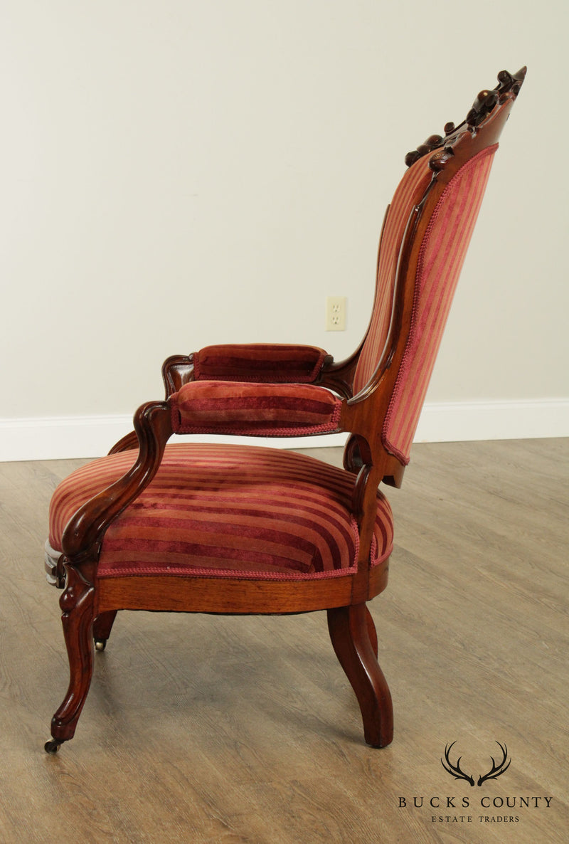 Victorian Antique Carved Walnut Fireside Armchair