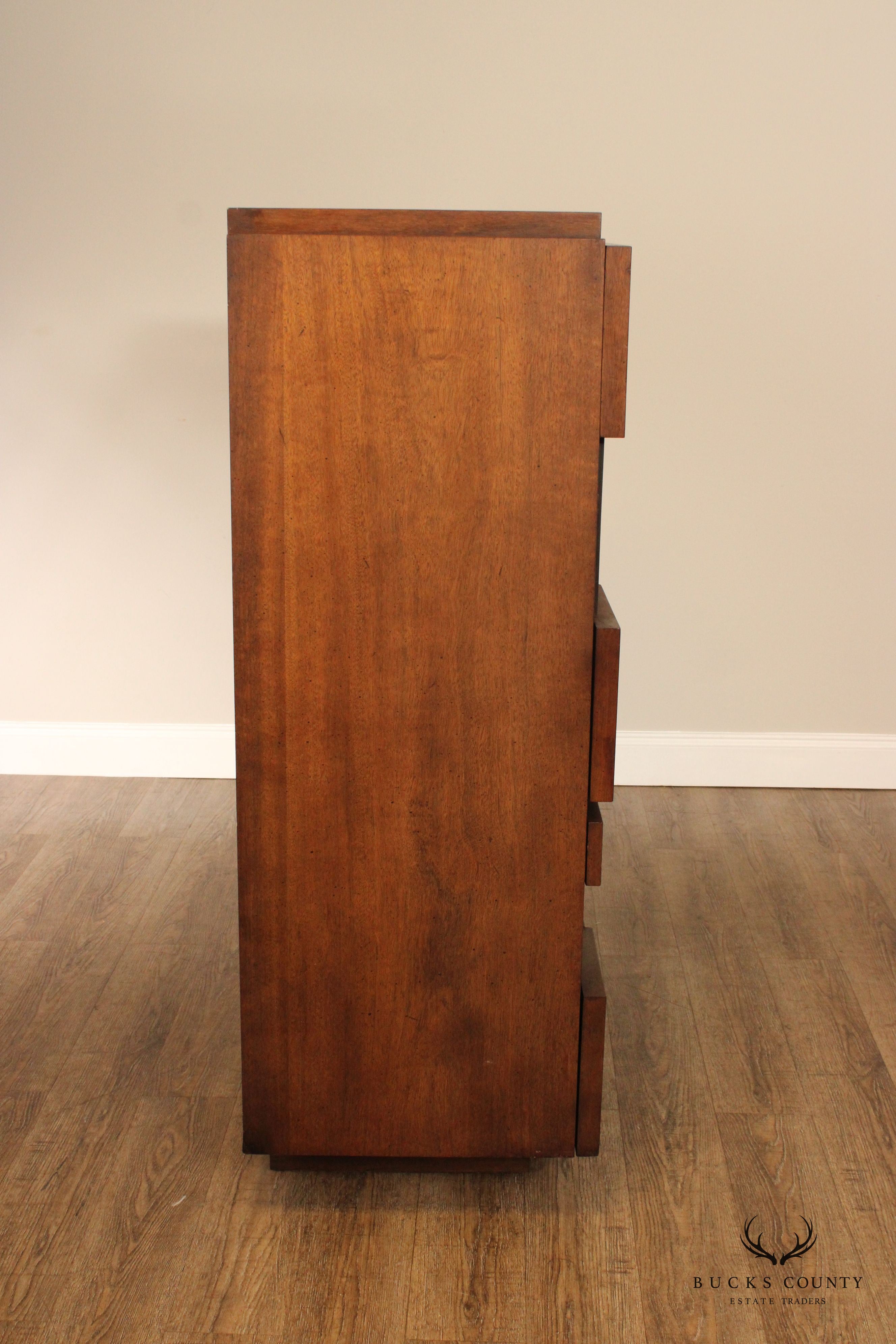 Lane Mid Century Brutalist Walnut Tall Chest of Drawers