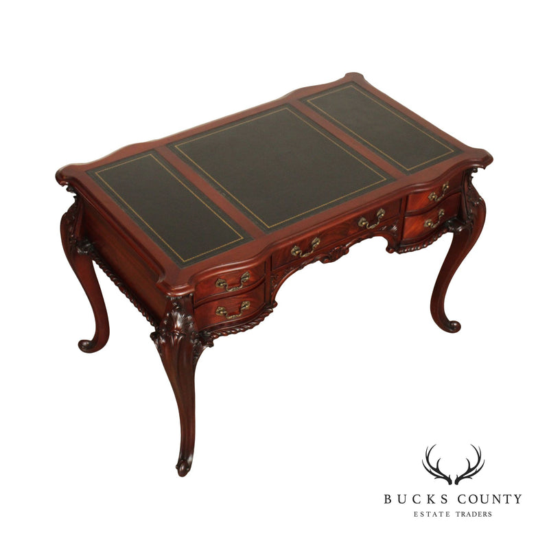 Rococo Style Carved Mahogany Leather Top Writing Desk