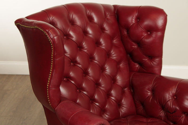 Chippendale Style Tufted Leather Armchair and Ottoman
