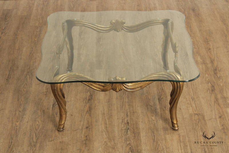 Hollywood Regency Vintage Gilt Metal and Glass Coffee Table