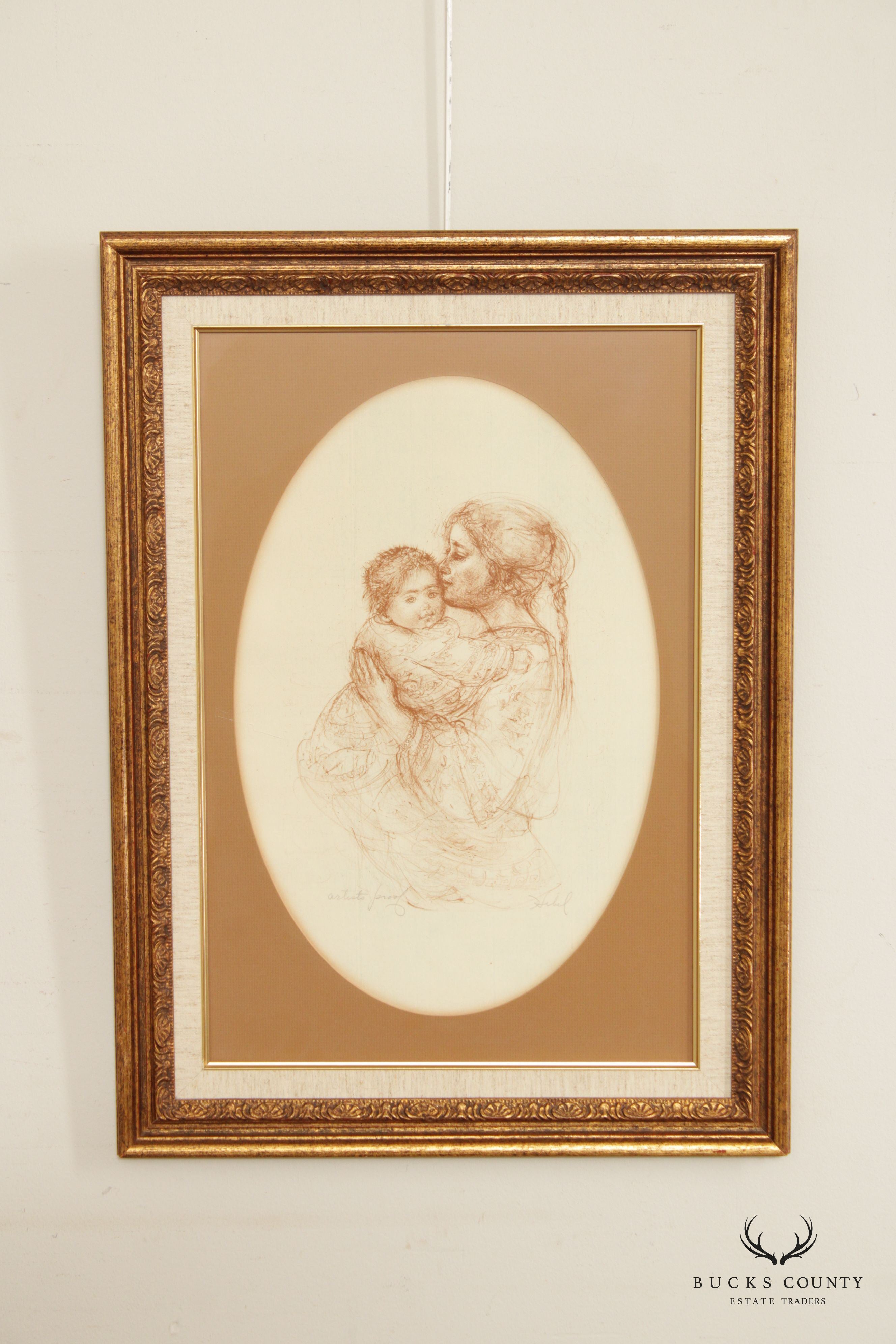 Edna Hibel 'Sandy Kissing Baby' Artist's Proof Lithograph