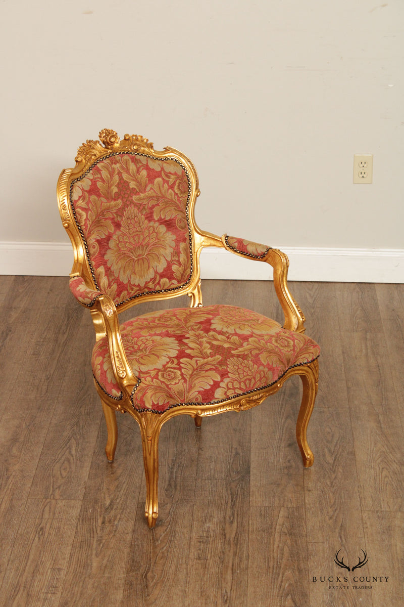 French Louis XV Style Giltwood Fauteuil Armchair