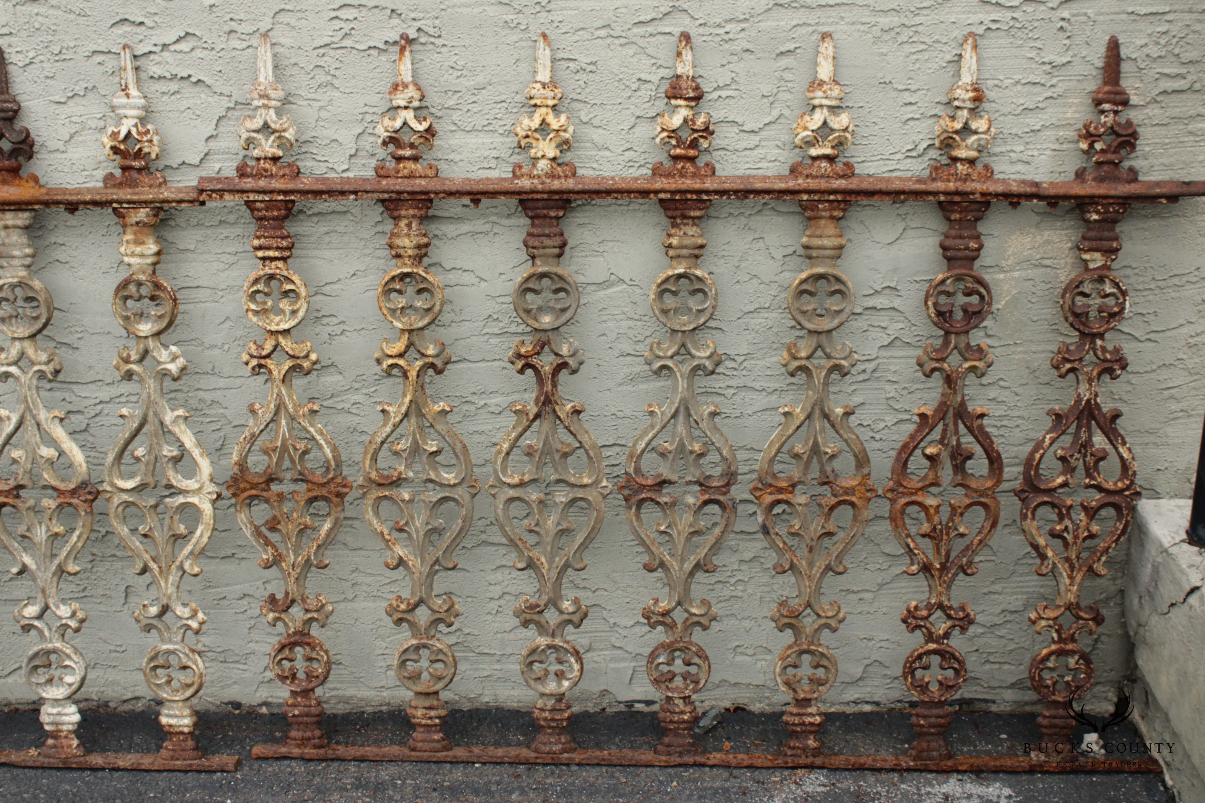 Antique Late 19th Century Gothic Revival Set of Five Cast Iron Fence Sections