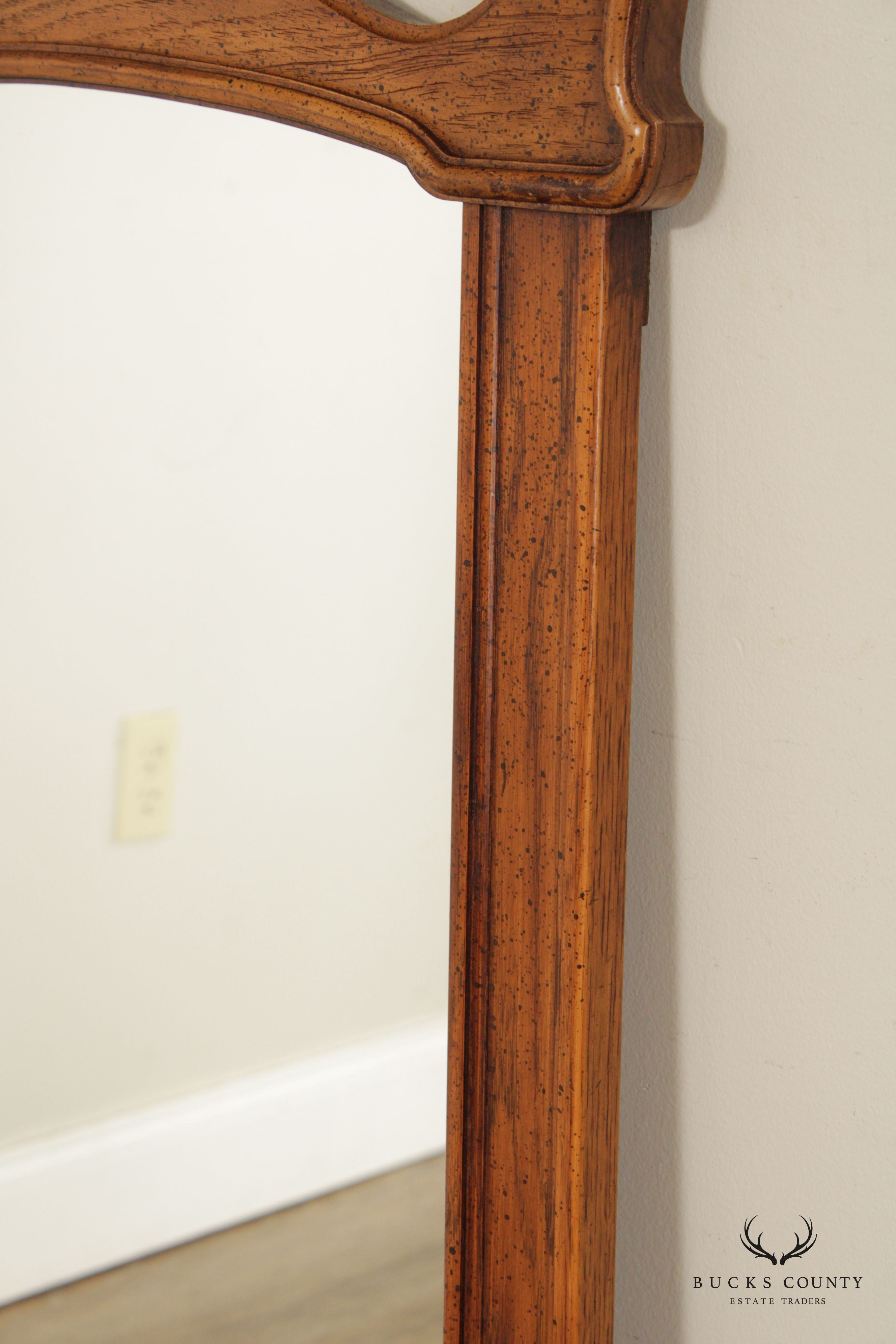 French Provincial Style Pair Of Oak And Pecan Frame Wall Mirrors