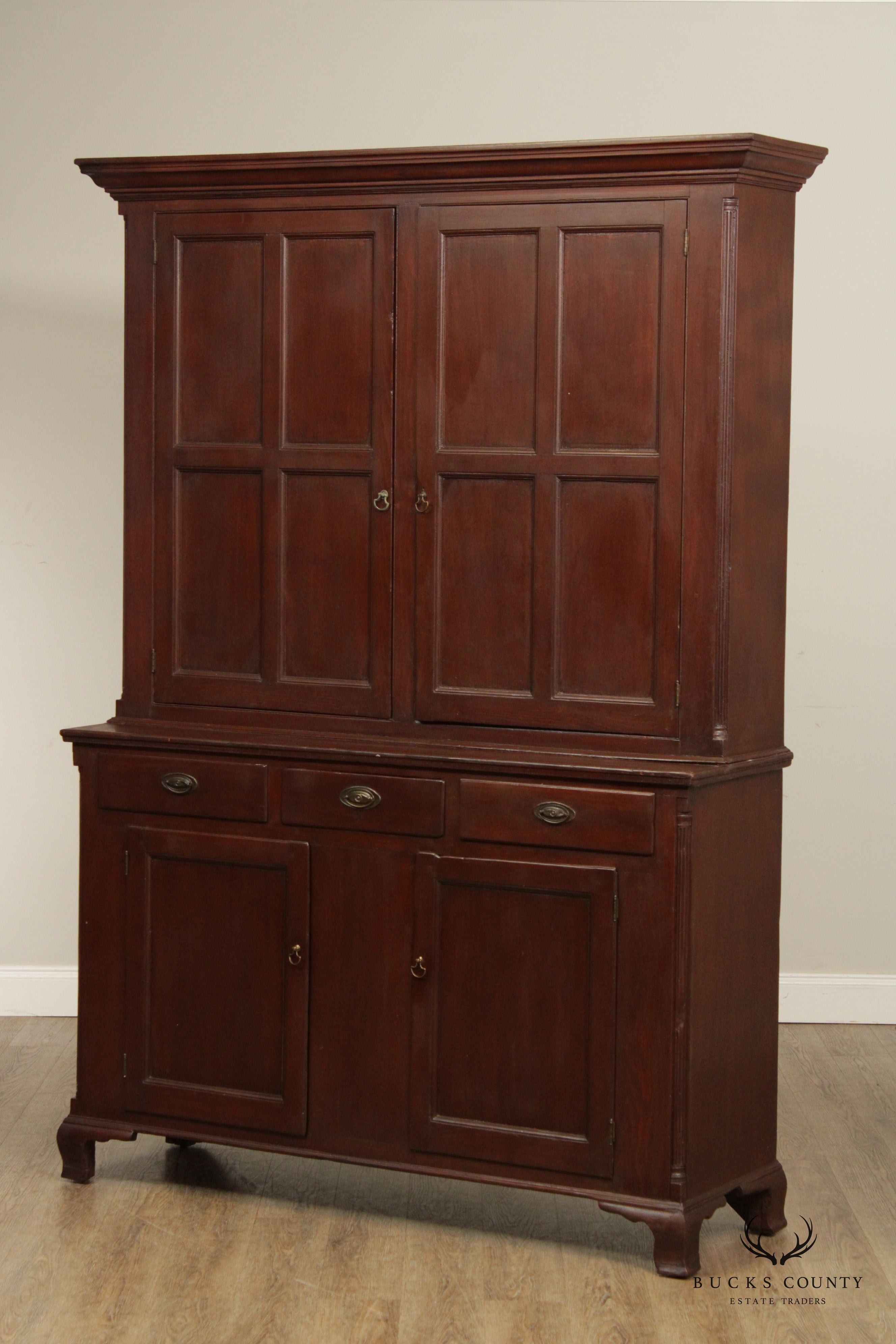 Antique Berks County Poplar and Pine Two-Piece Dutch Cupboard