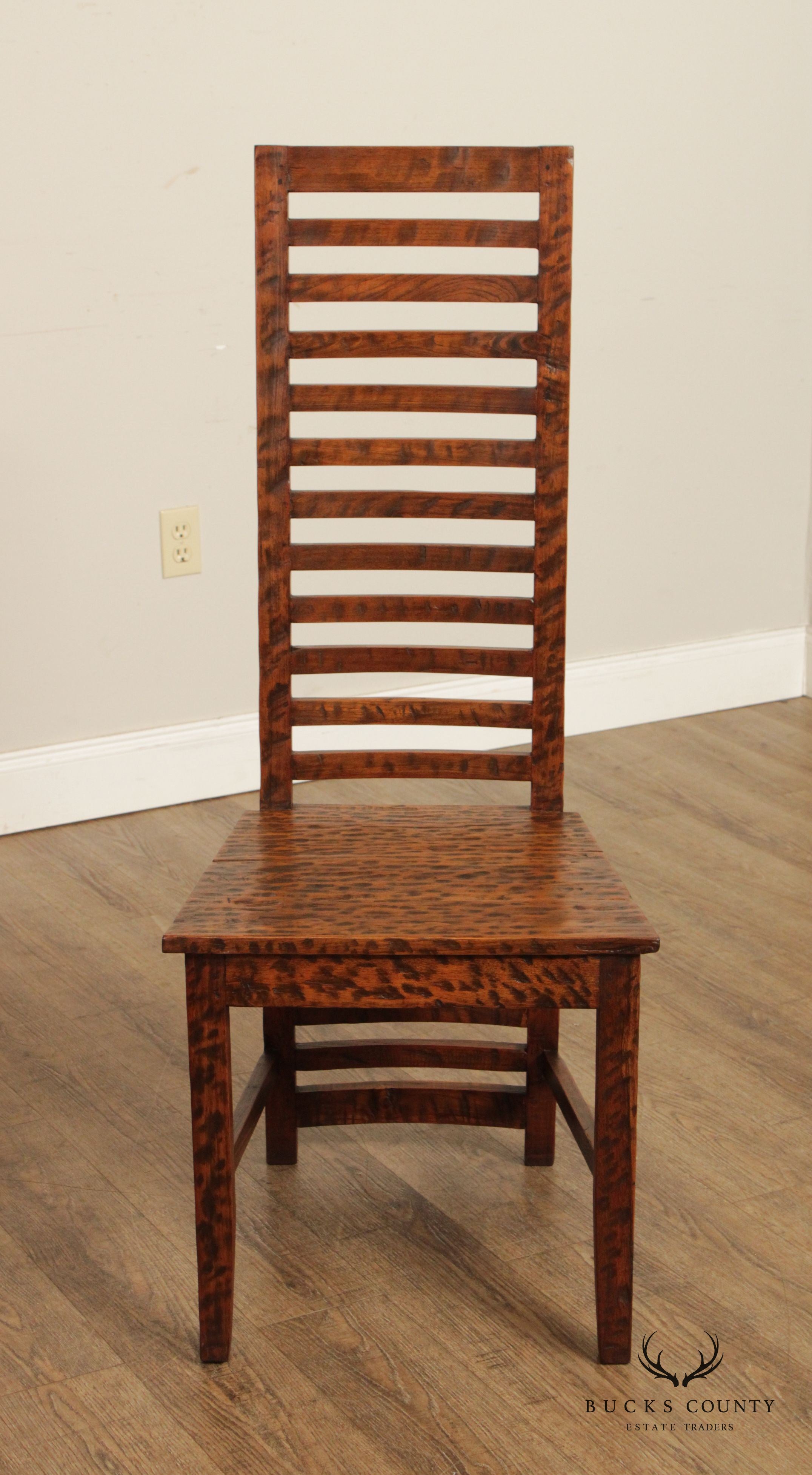 Rustic Arts and Crafts Style Set of Ten High Back Dining Chairs