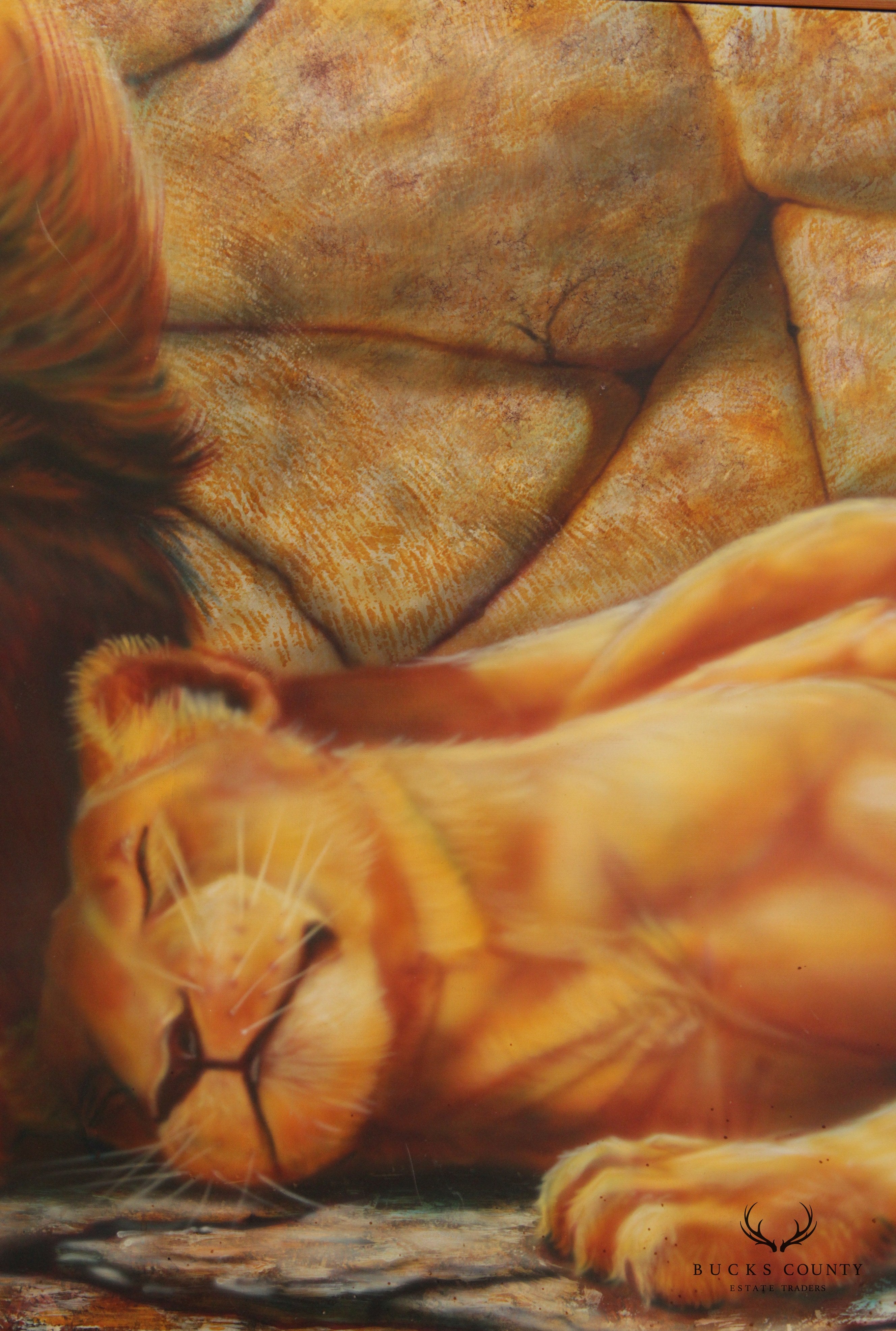 Contemporary 1970s Safari Lions Sleeping Large Scale Original Painting, Signed