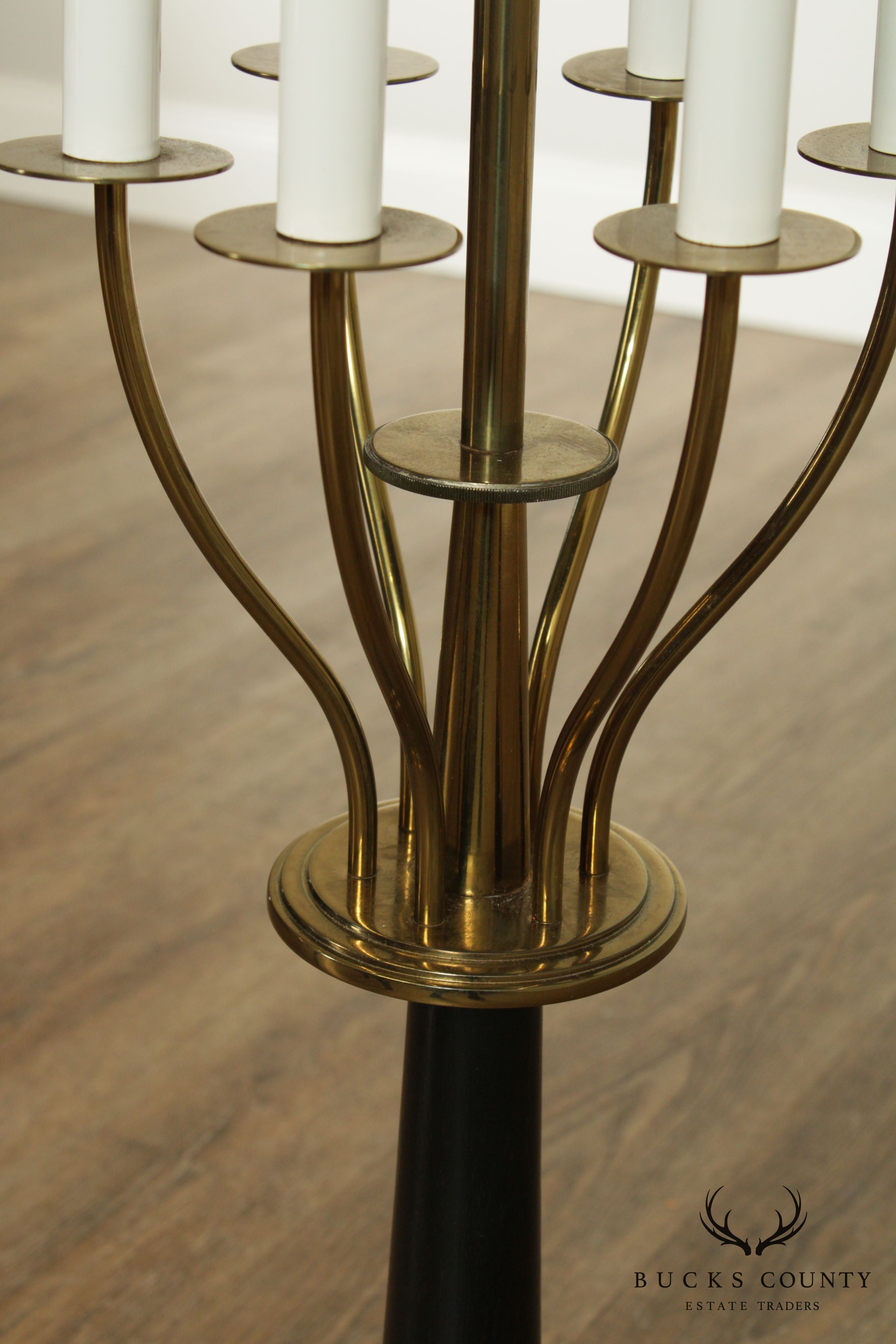 Tommi Parzinger Stiffel Mid Century Modern Brass Candelabra Floor Lamp