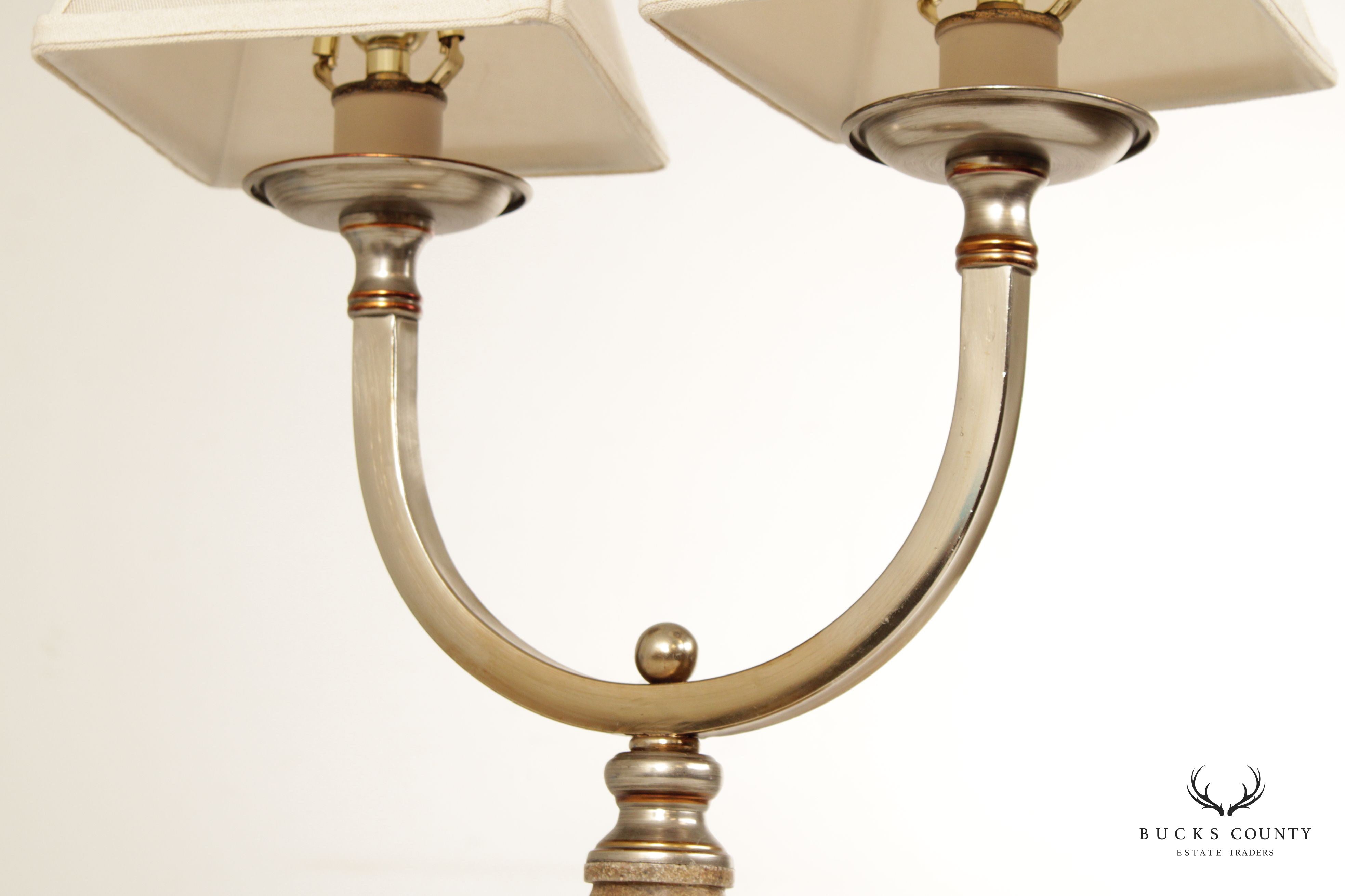 Modern Neoclassical Style Pair of Chrome Two-Light Table Lamps (C)