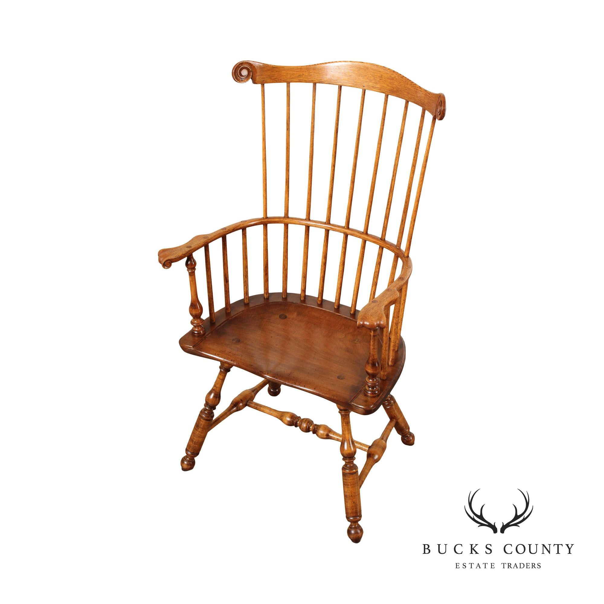 New England Oak and Maple Comb Back Windsor Armchair