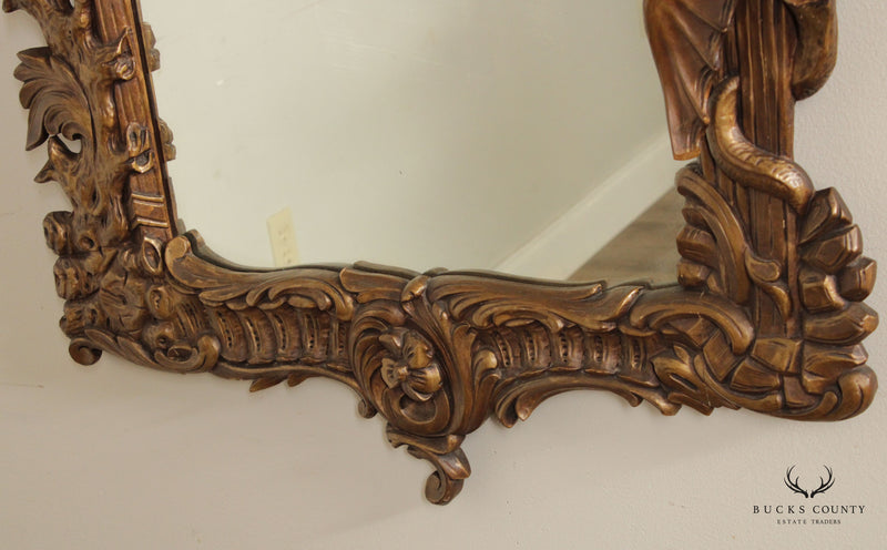 Antique Chinese Chippendale Style Dragon And Pagoda Carved Gilt Wall Mirror