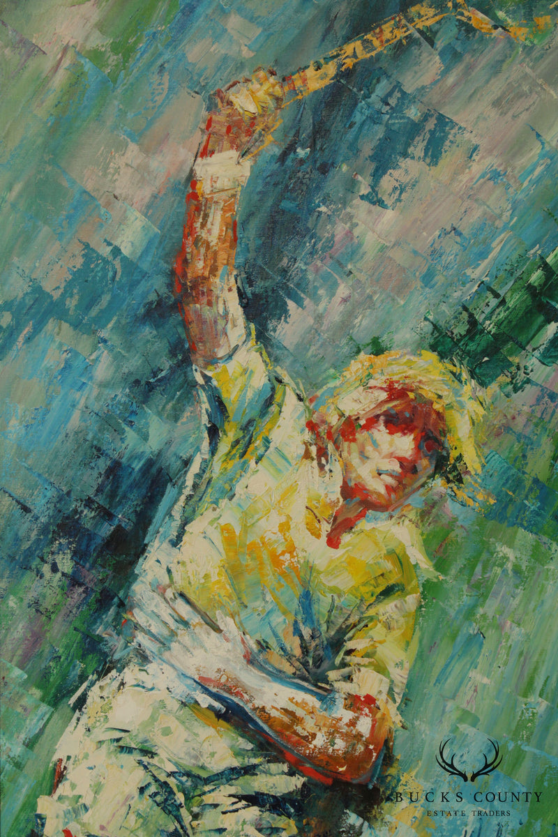 William Moninet Mid Century Expressionist Oil Painting of Tennis Player