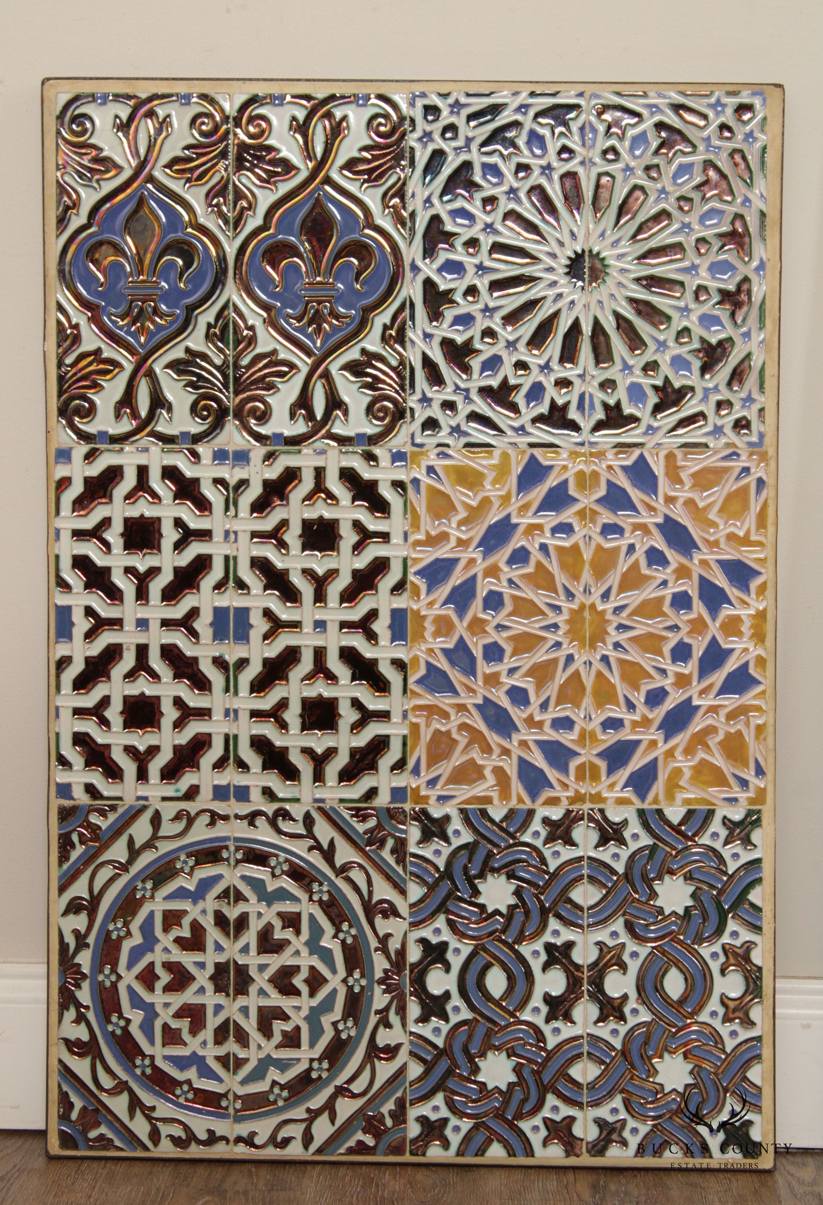 Vintage Mosaic Ceramic Tile & Metal Pair of Table Tops or Plaques