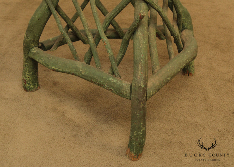 Antique Hickory Twig Green Painted Side Table