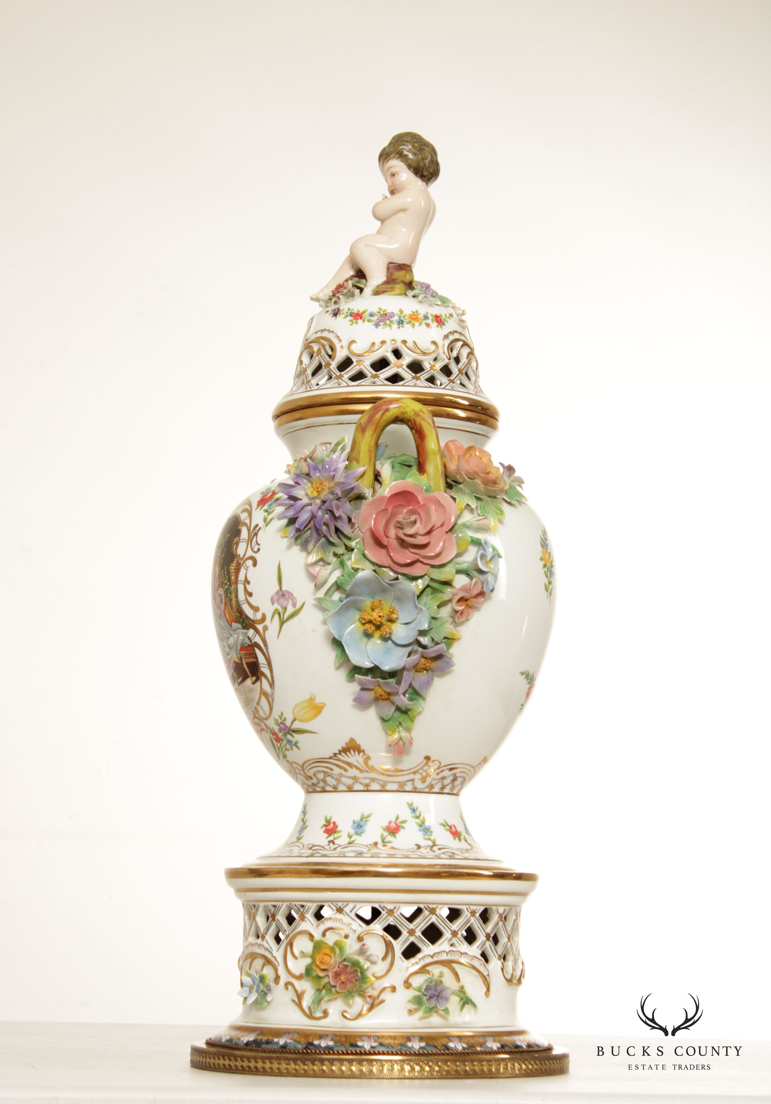 Rococo Revival 20th C. Porcelain Decorative Potpourri Urn