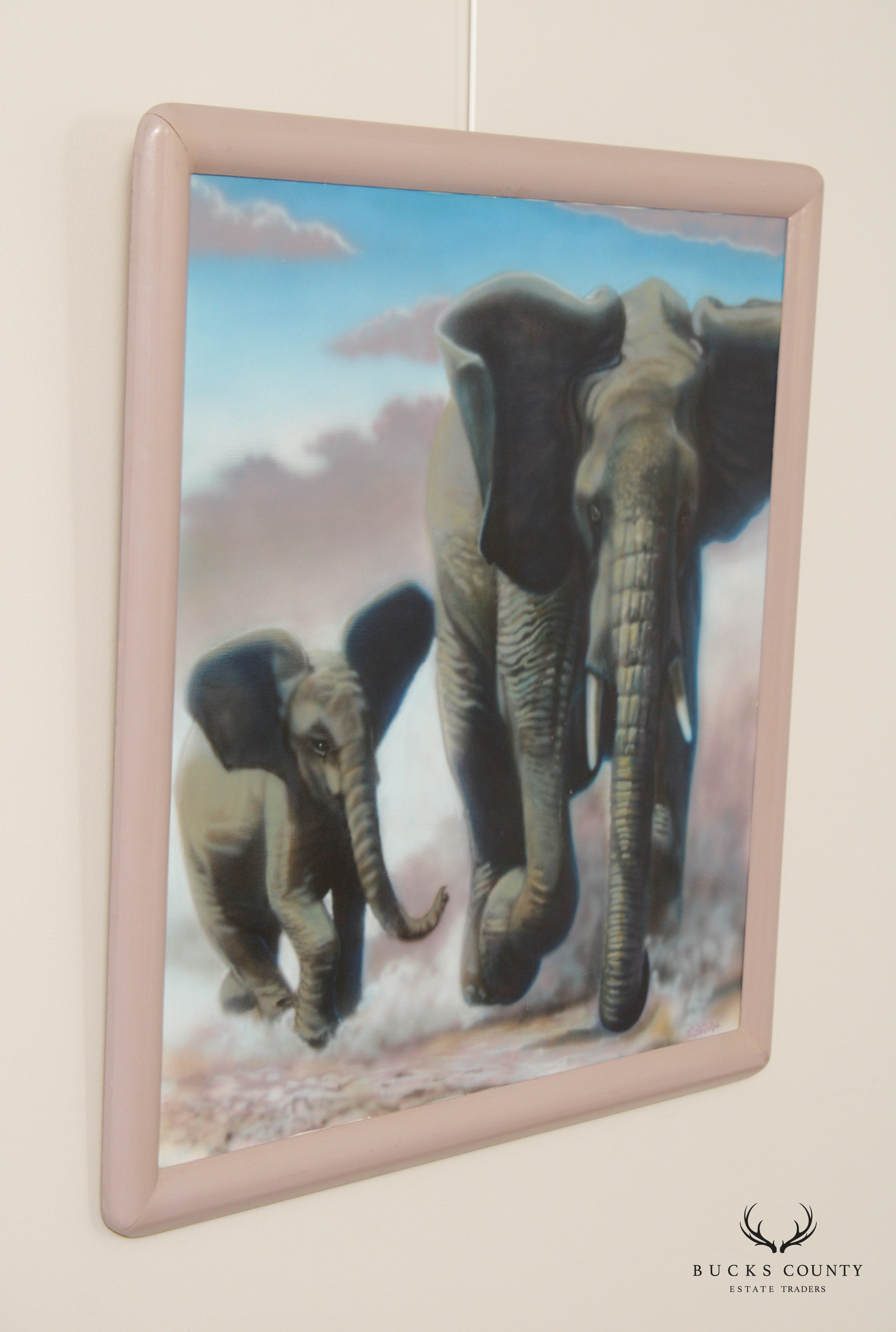 Contemporary Photorealism South African Elephants Original Painting, Signed