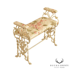 Renaissance Revival Style Antique  Upholstered Cast Iron Bench