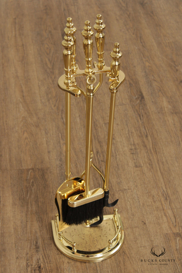 Traditional Four-Piece Set Brass Fireplace Tools