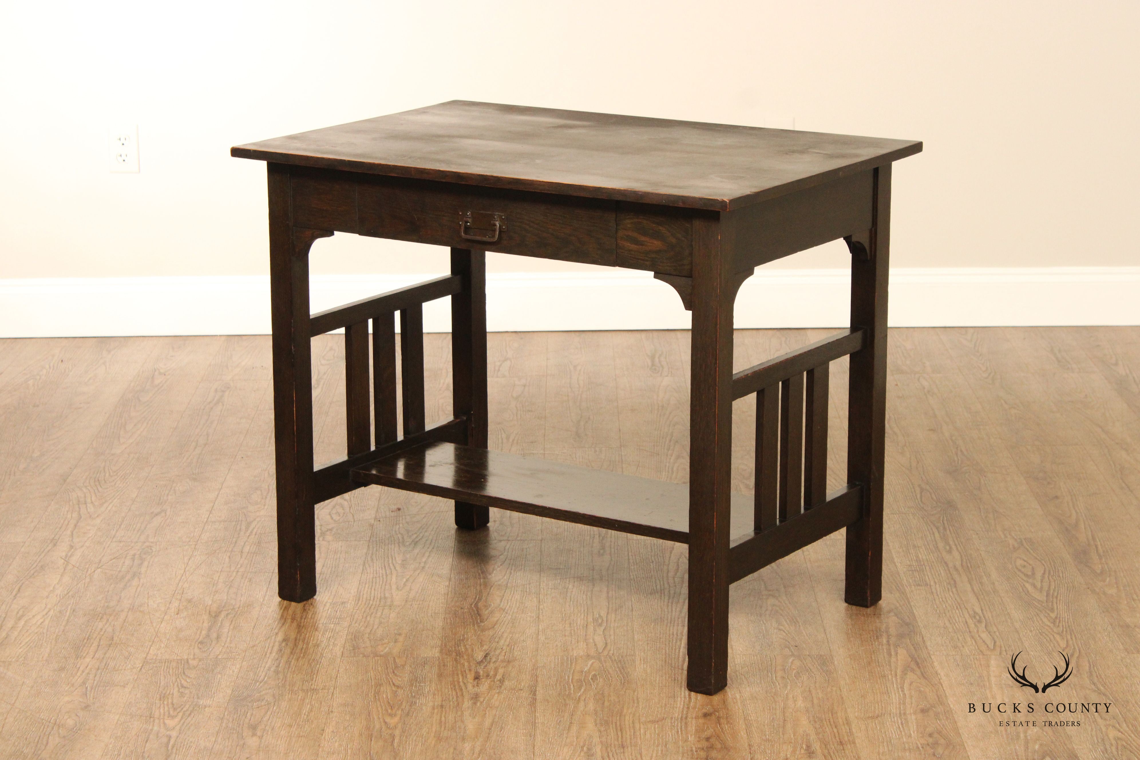 Antique Mission Oak Library Table Or Writing Desk