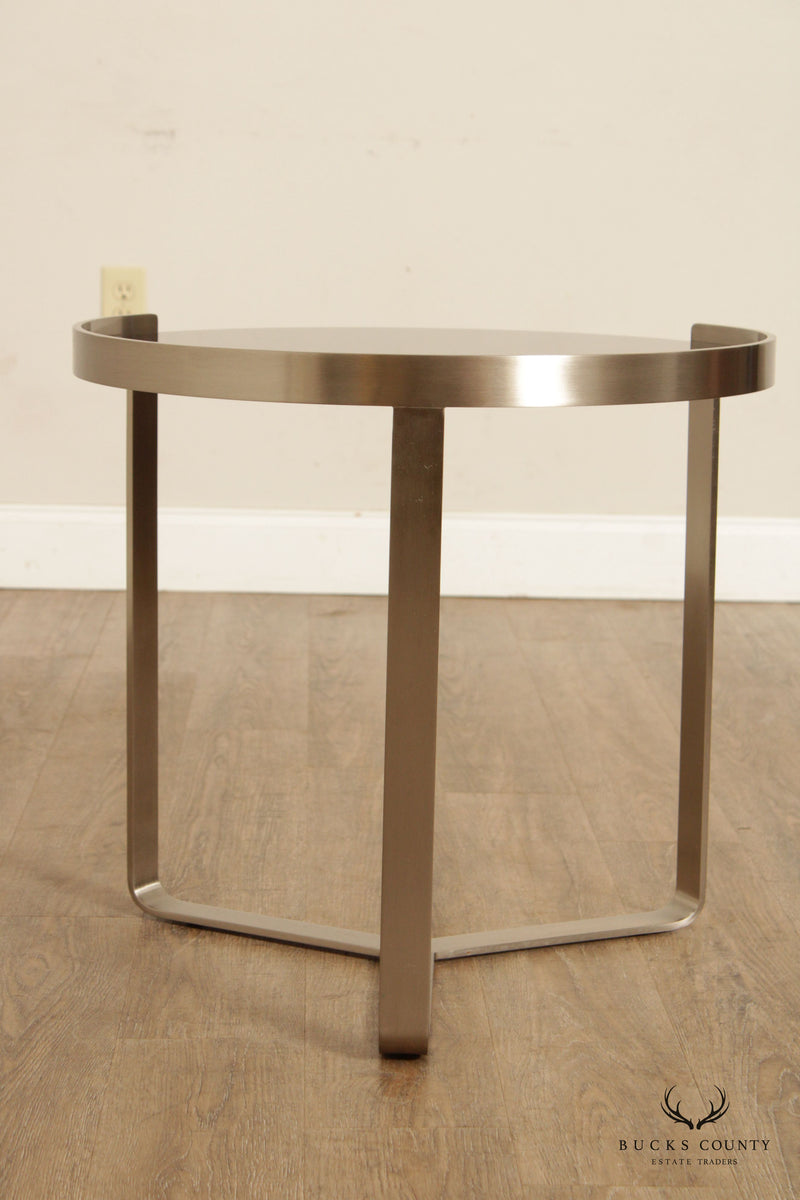 Modern Black Glass Metal Round Side Table