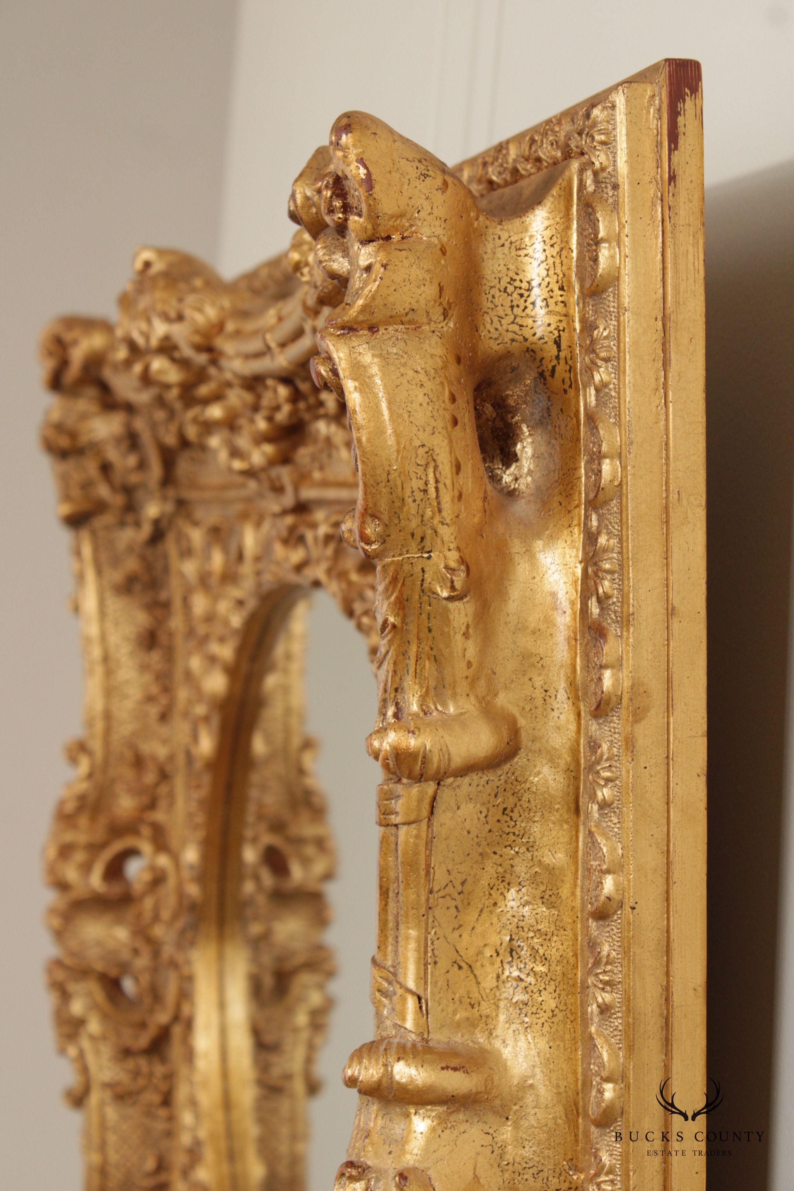 French Rococo Ornate Gilt Frame Oval Wall Mirror