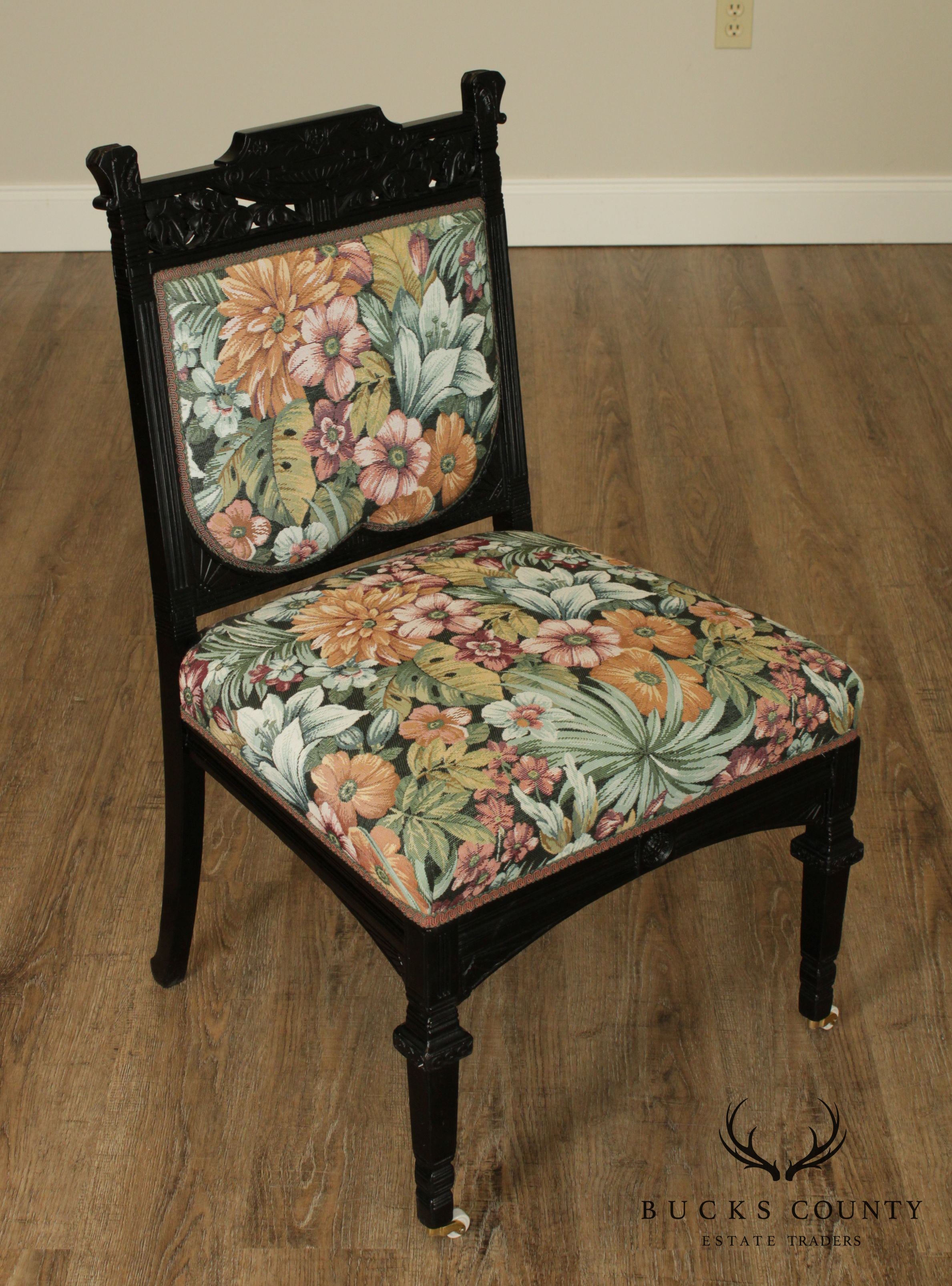 Antique Ebonized Aesthetic Carved Side Chair