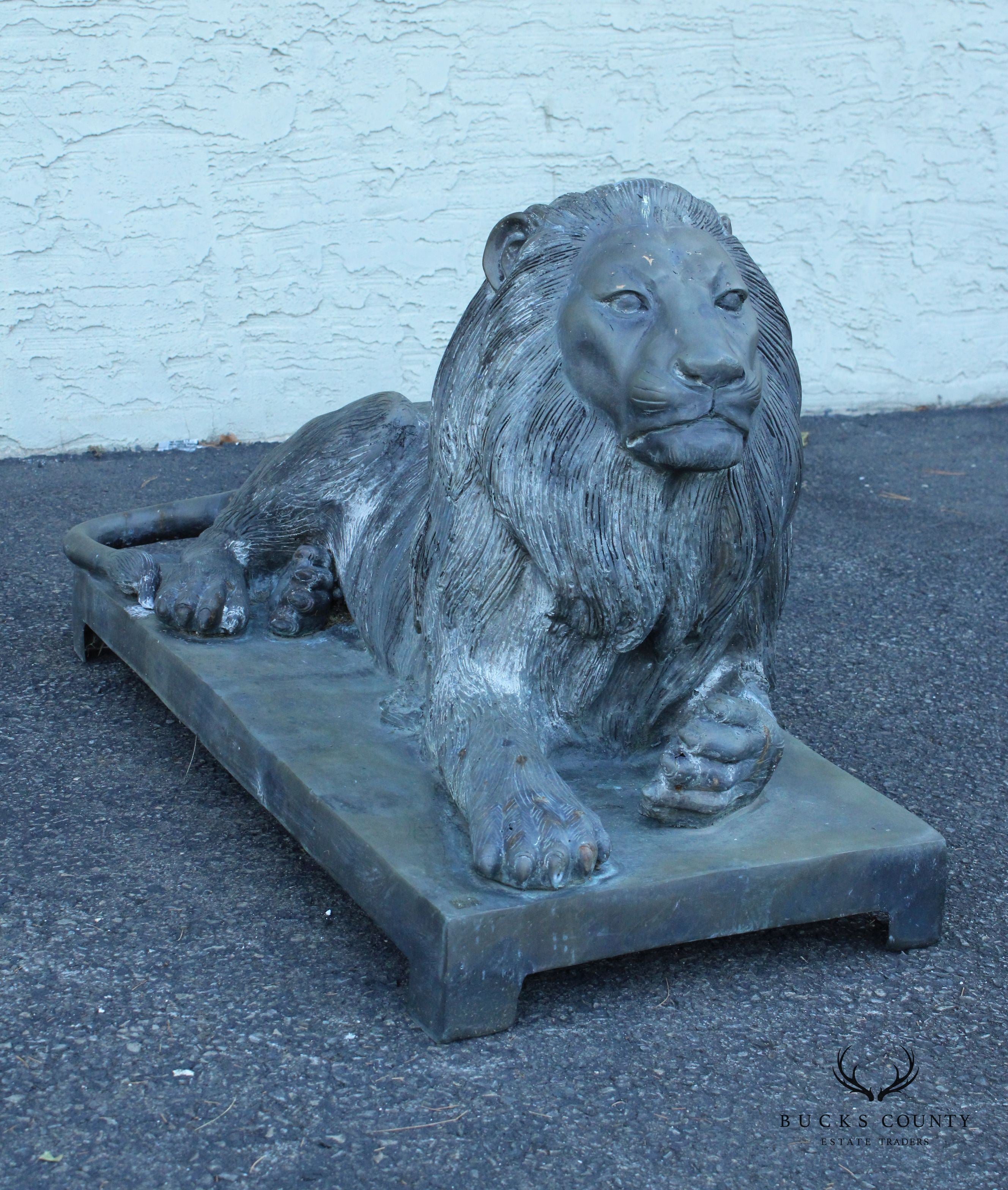 Vintage Pair Of Outdoor Bronze Guardian Lion Statues