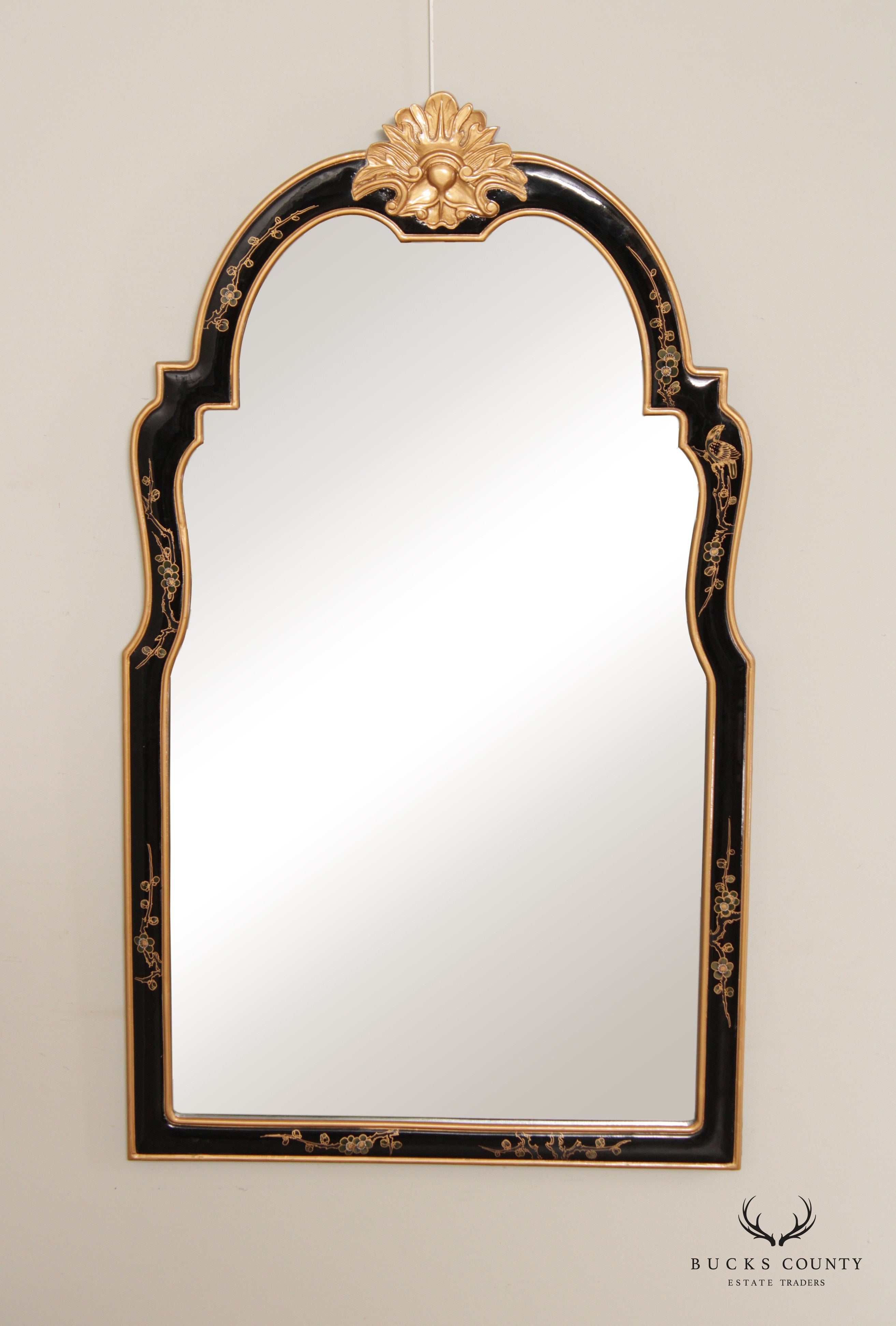 Hollywood Regency Chinoiserie Lacquered Wall Mirror