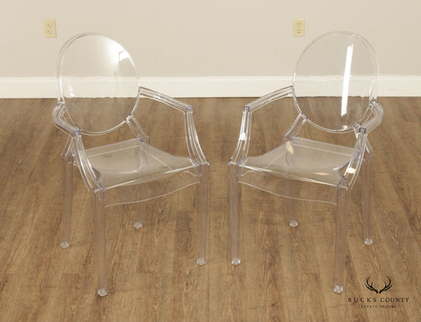 Modern Style Pair Ghost Lucite Arm Chairs